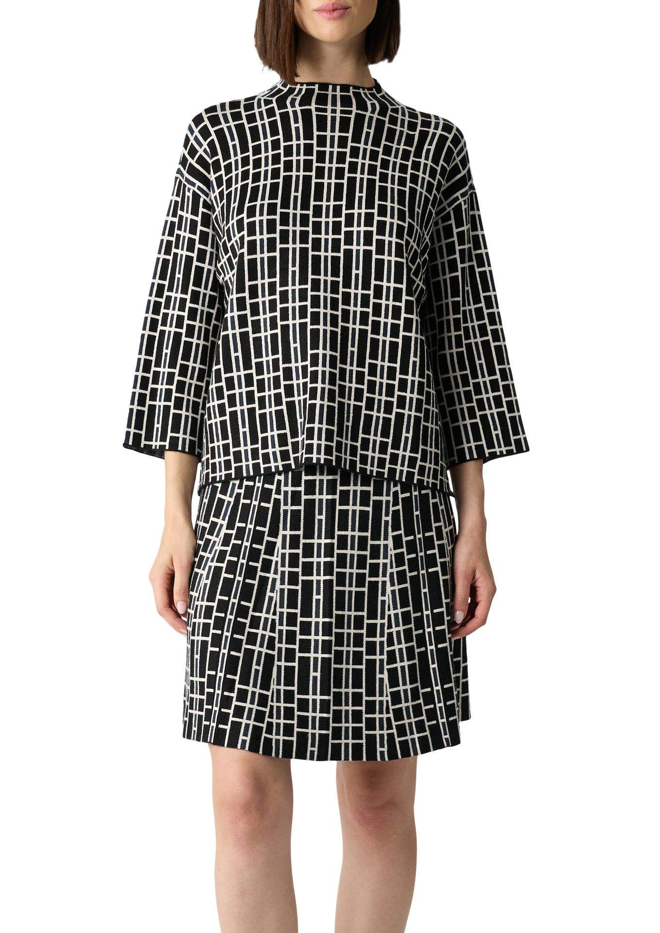 kurzer Rock aus graphischem Jacquard-Strick in Viskose-Mix