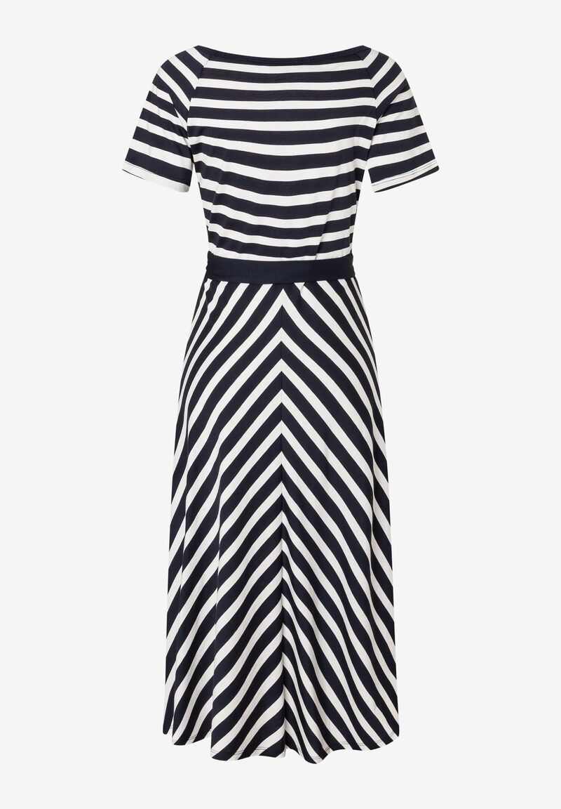 gestreiftes Jersey-Kleid mit ausgestelltem Rockteil
