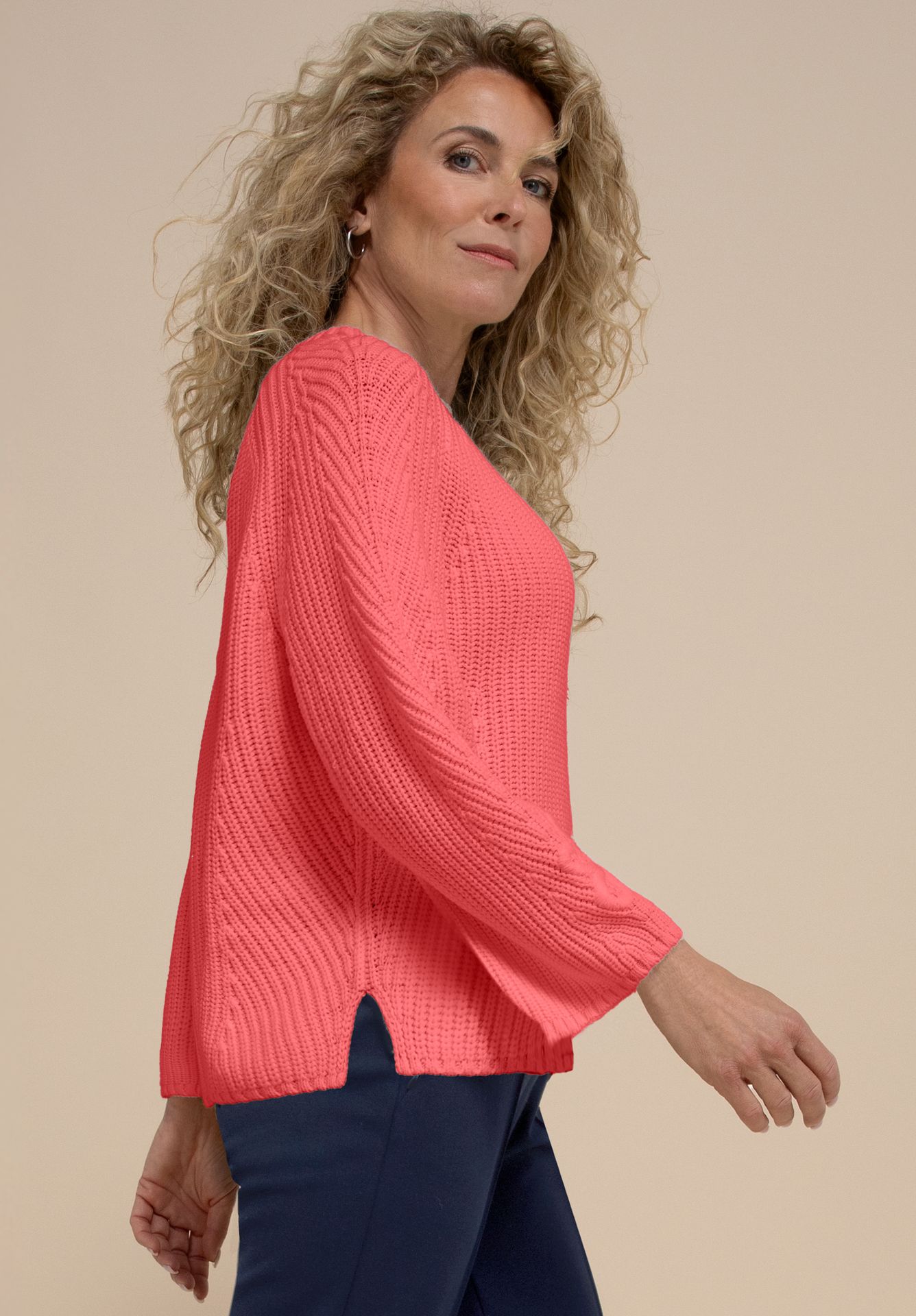 Grobstrick-Sommer-Pullover "REMIS" aus Baumwoll-Mix mit Blumen-Stick-Motiv