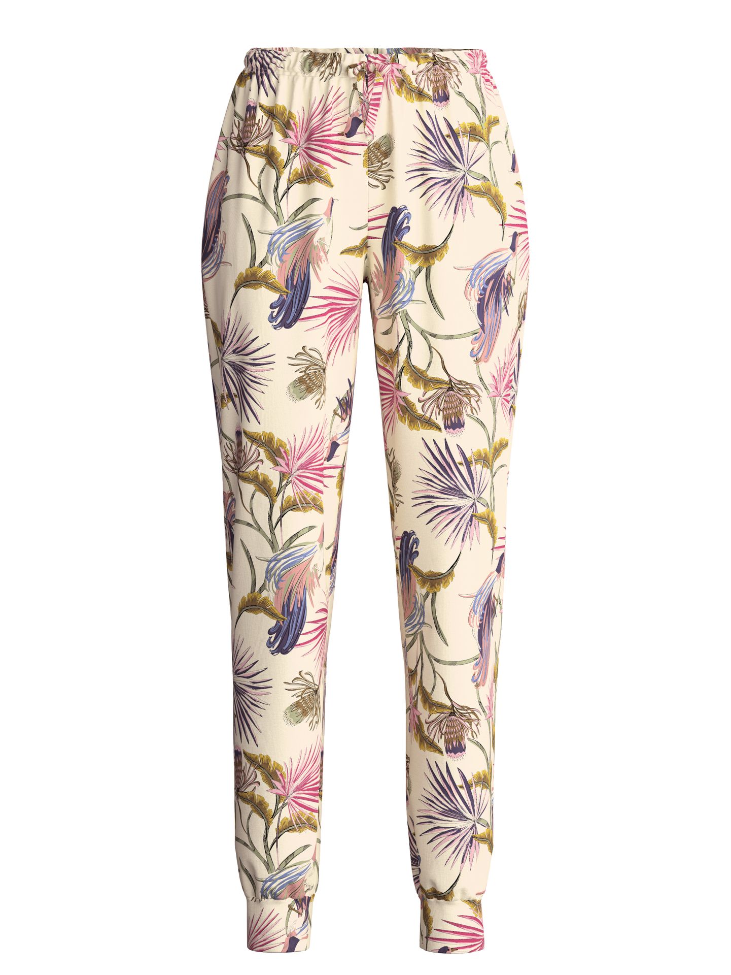Damen-Sleepwear-Pants mit Allover-Blätter-Print aus reinem Baumwoll-Jersey