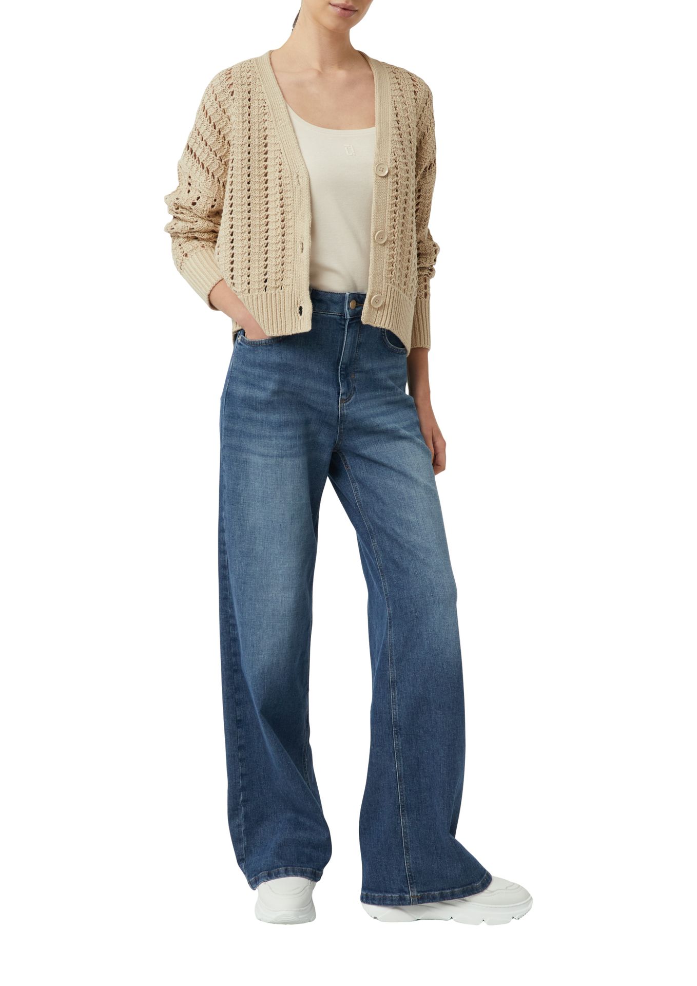 KurzerStrick- Cardigan mit Ajourmuster aus Baumwoll-Mix