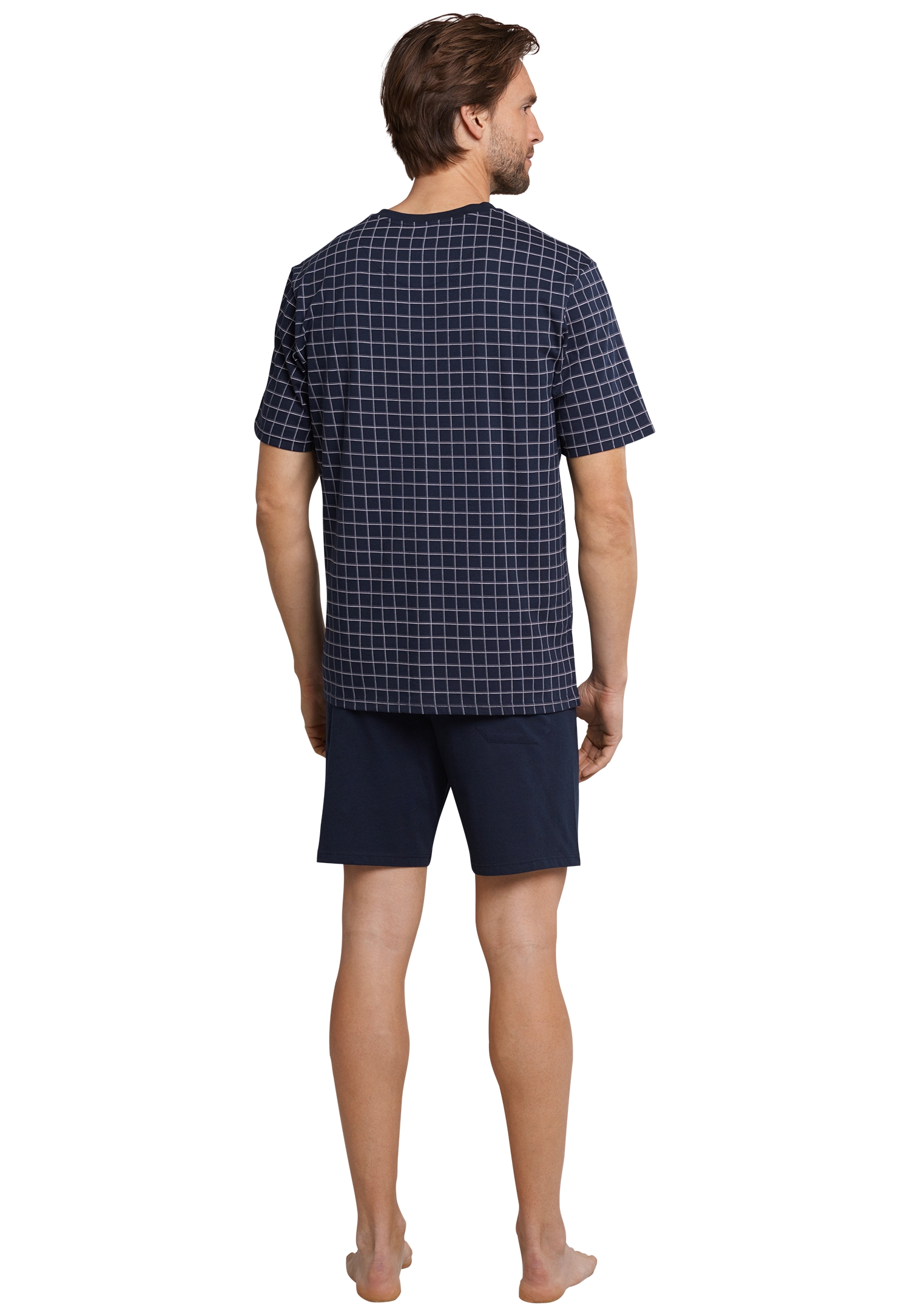 kurzer Herren-Schlafanzug  mit kariertem Oberteil aus Baumwoll-Single-Jersey