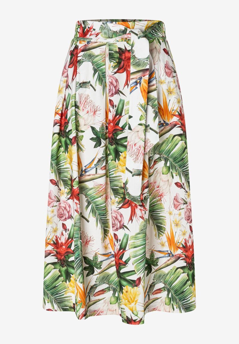 leichter ausgestellter Midi-Rock im floralen Allover-Print aus Baumwolle