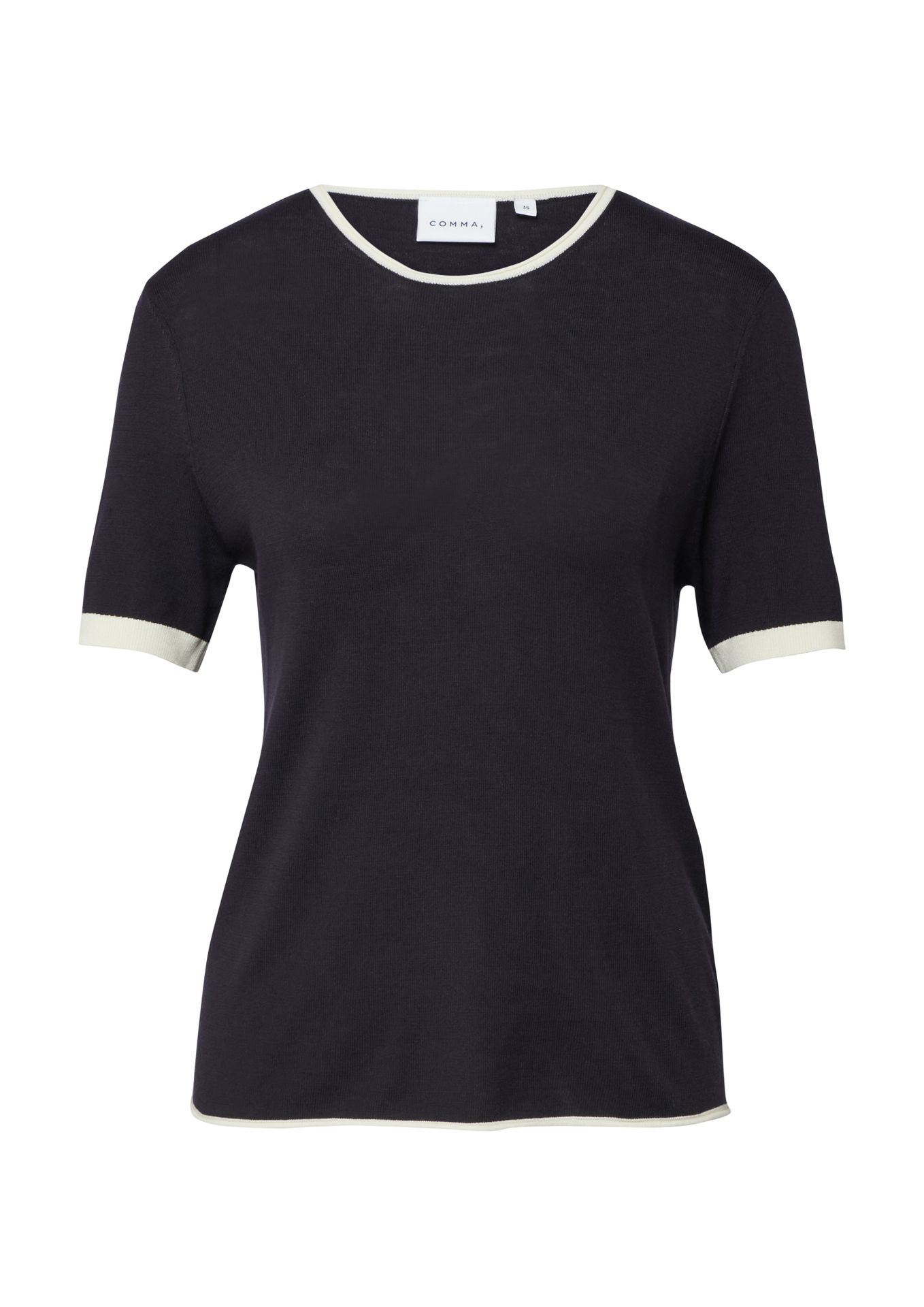 uni Feinstrick-Shirt mit Kontrastabschlüssen aus Viskose-Mix