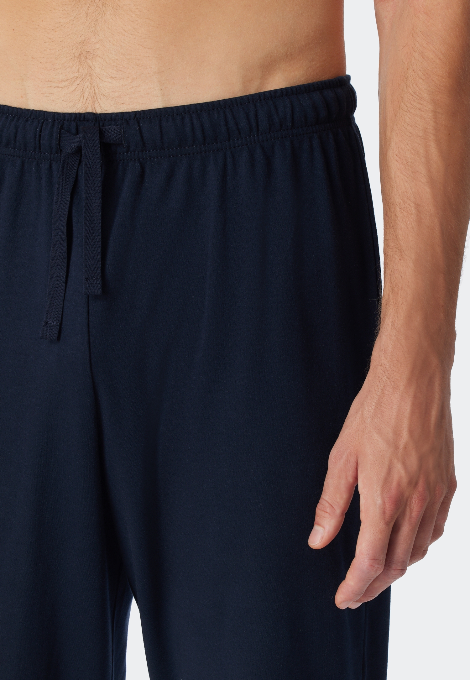 langer Bündchen-Schlafanzug aus reinem Baumwoll-Interlock-Jersey mit dezent-gemusterten Oberteil