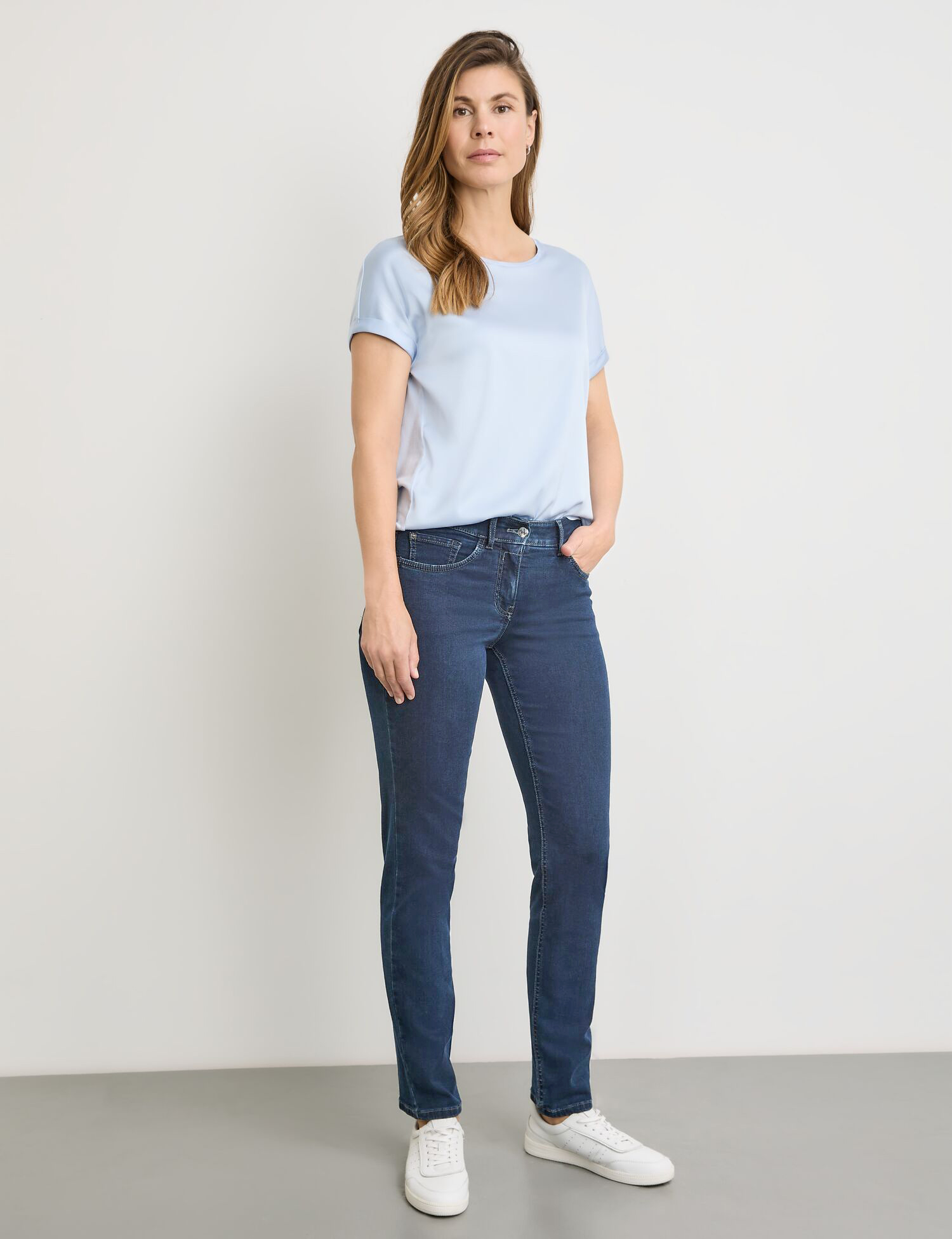 Damen-5-Pocket-Jeans aus elastischem Baumwoll-Denim