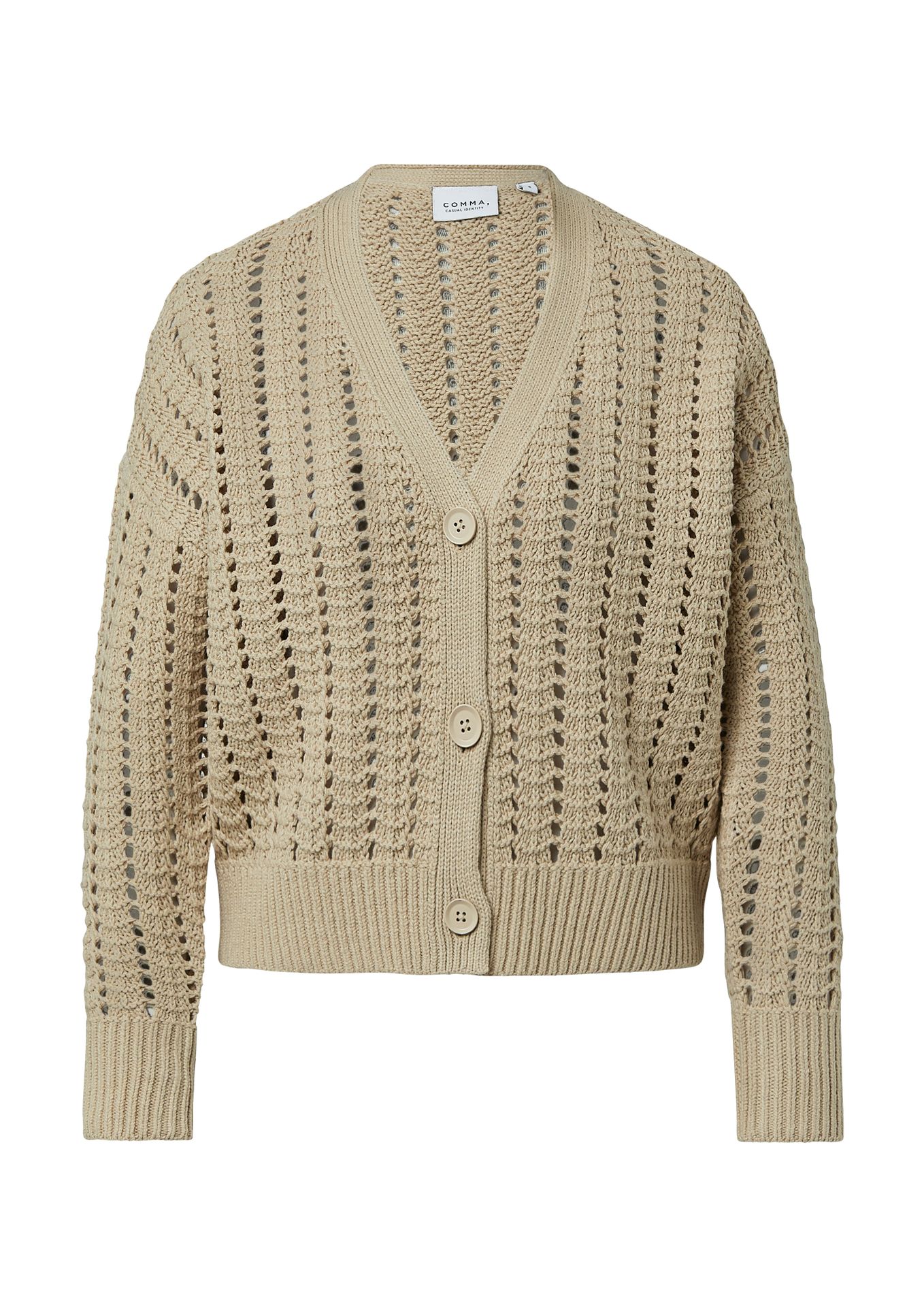 KurzerStrick- Cardigan mit Ajourmuster aus Baumwoll-Mix