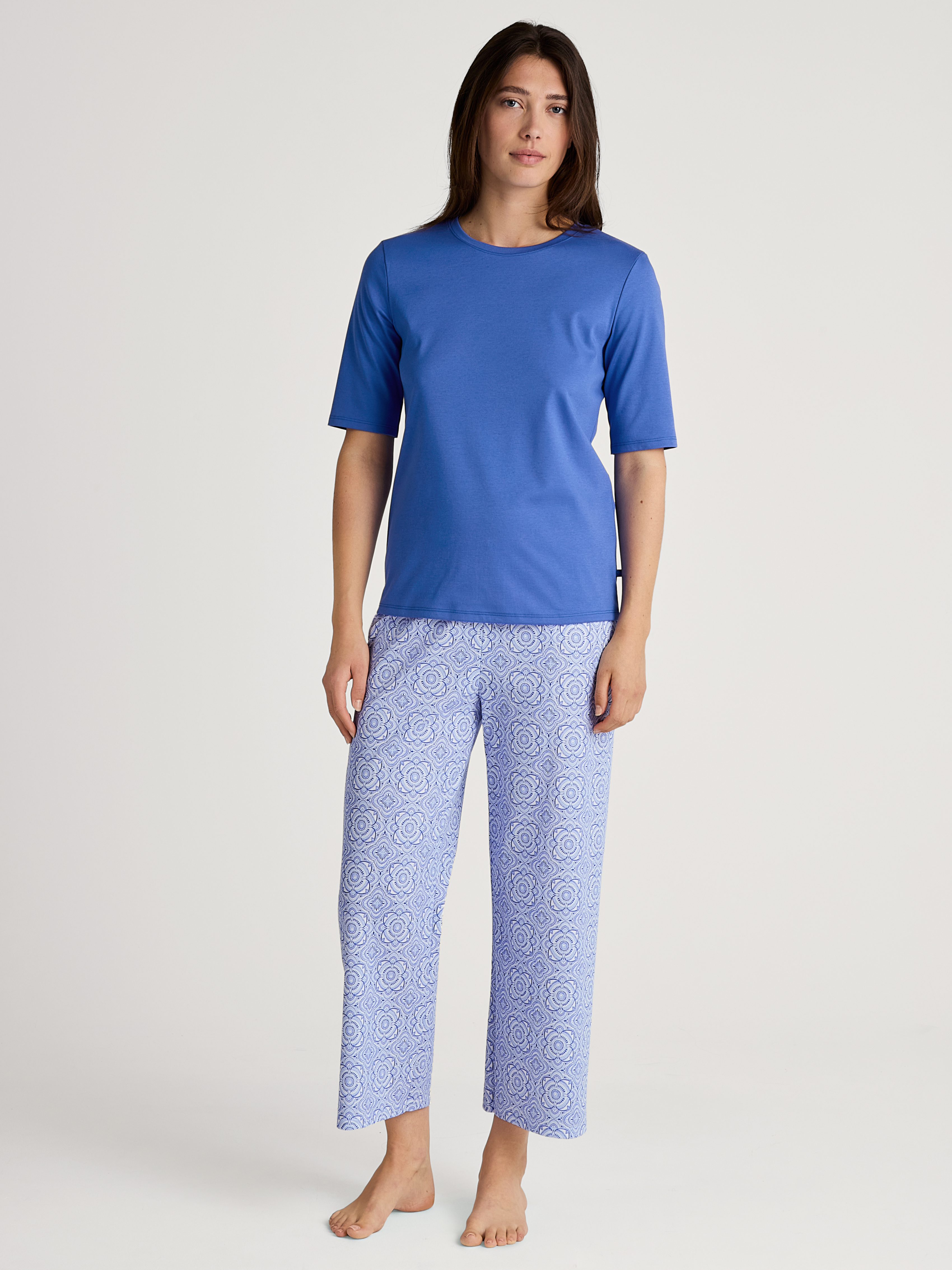gemusterte Damen-Night-Hose aus reinem Baumwoll-Jersey