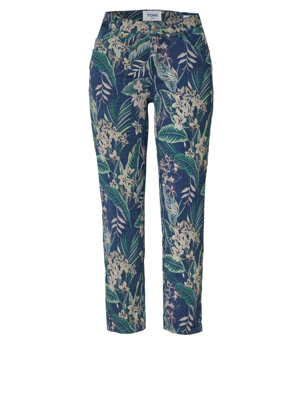 feminine Damen-Jeans "Ella Cropped" im Plus-Fit-Style mit Allover-Jacquard-Muster aus Baumwoll-Mix