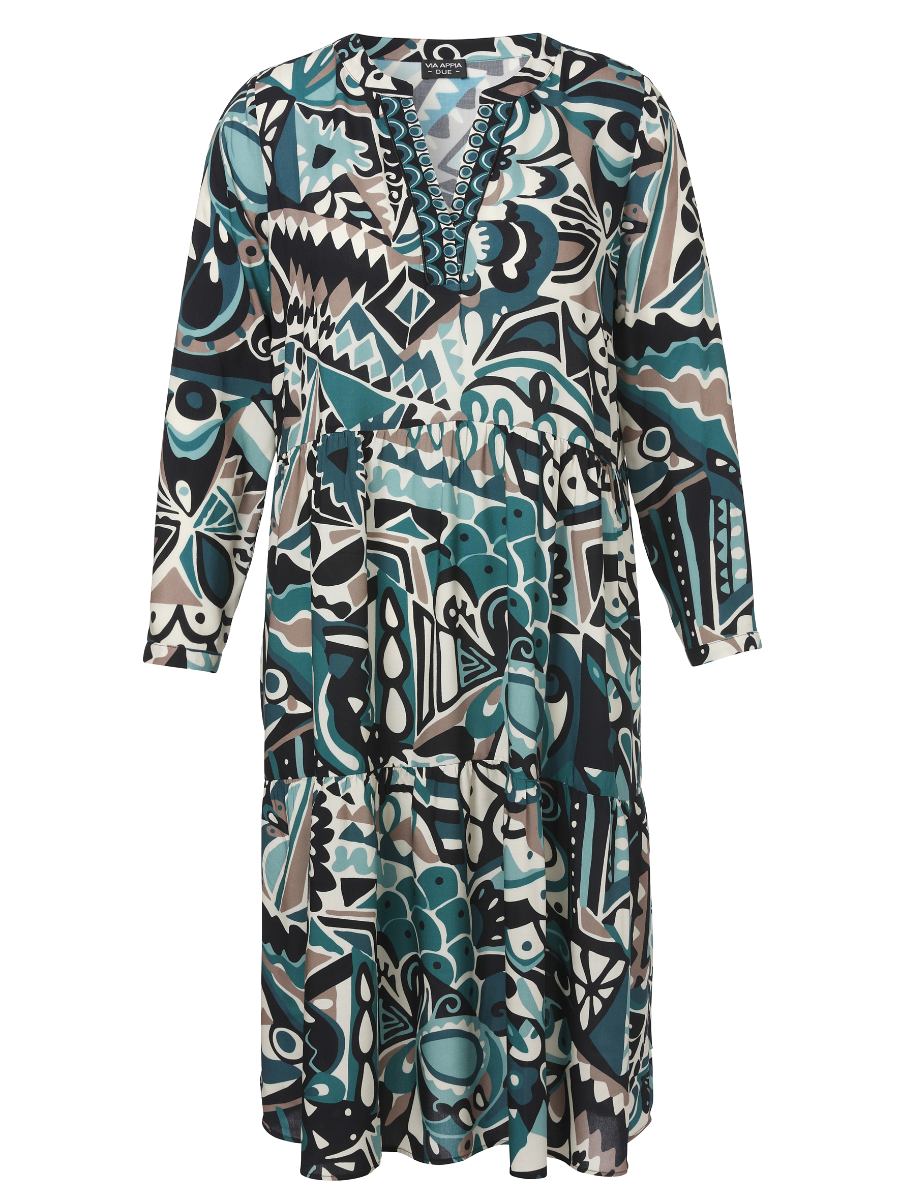Kaskaden-Kleid aus gewebter Viskose mit Graphic-Druck