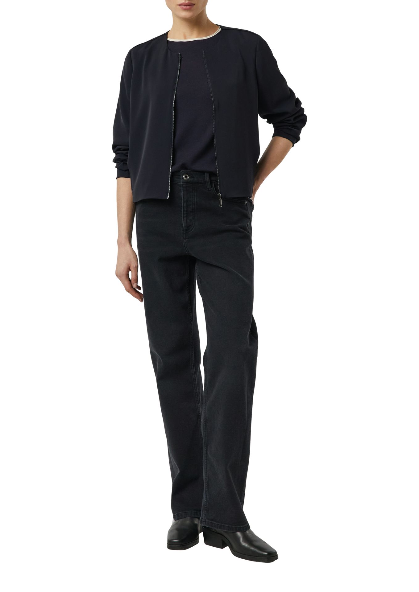 uni Feinstrick-Shirt mit Kontrastabschlüssen aus Viskose-Mix