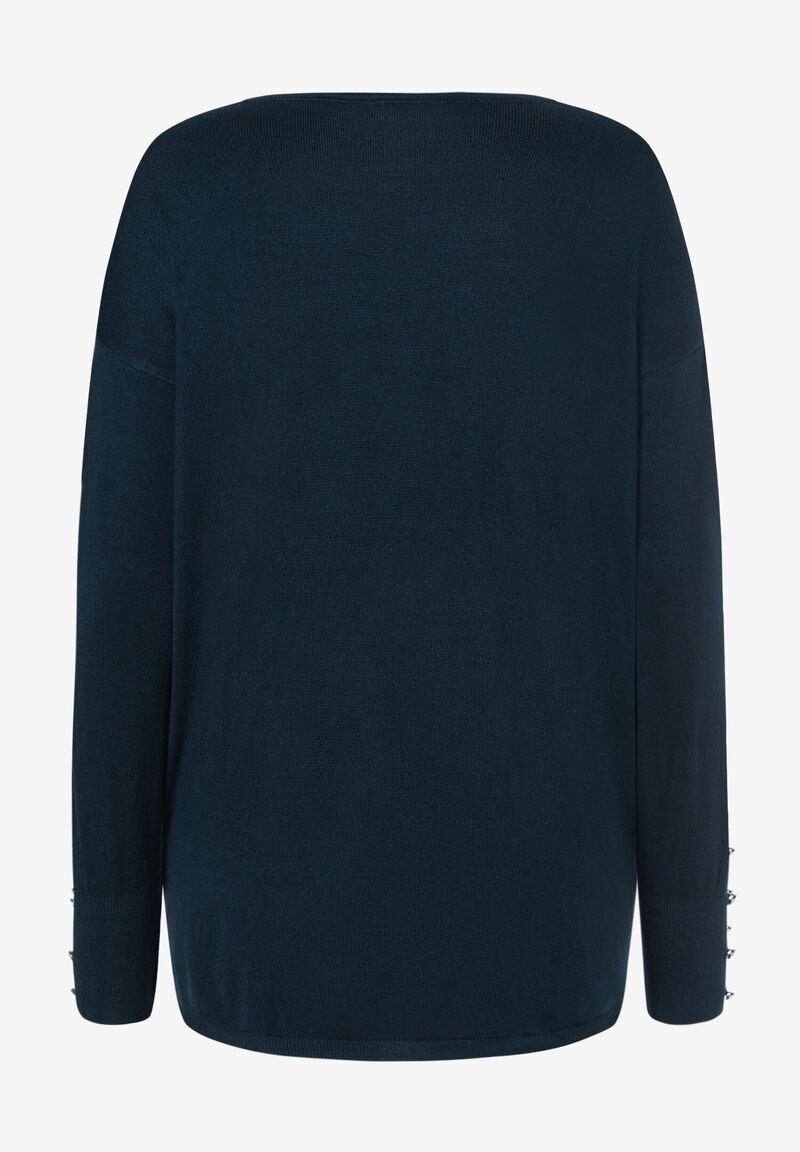 Feinstrick-Pullover mit Knopf-Applikation