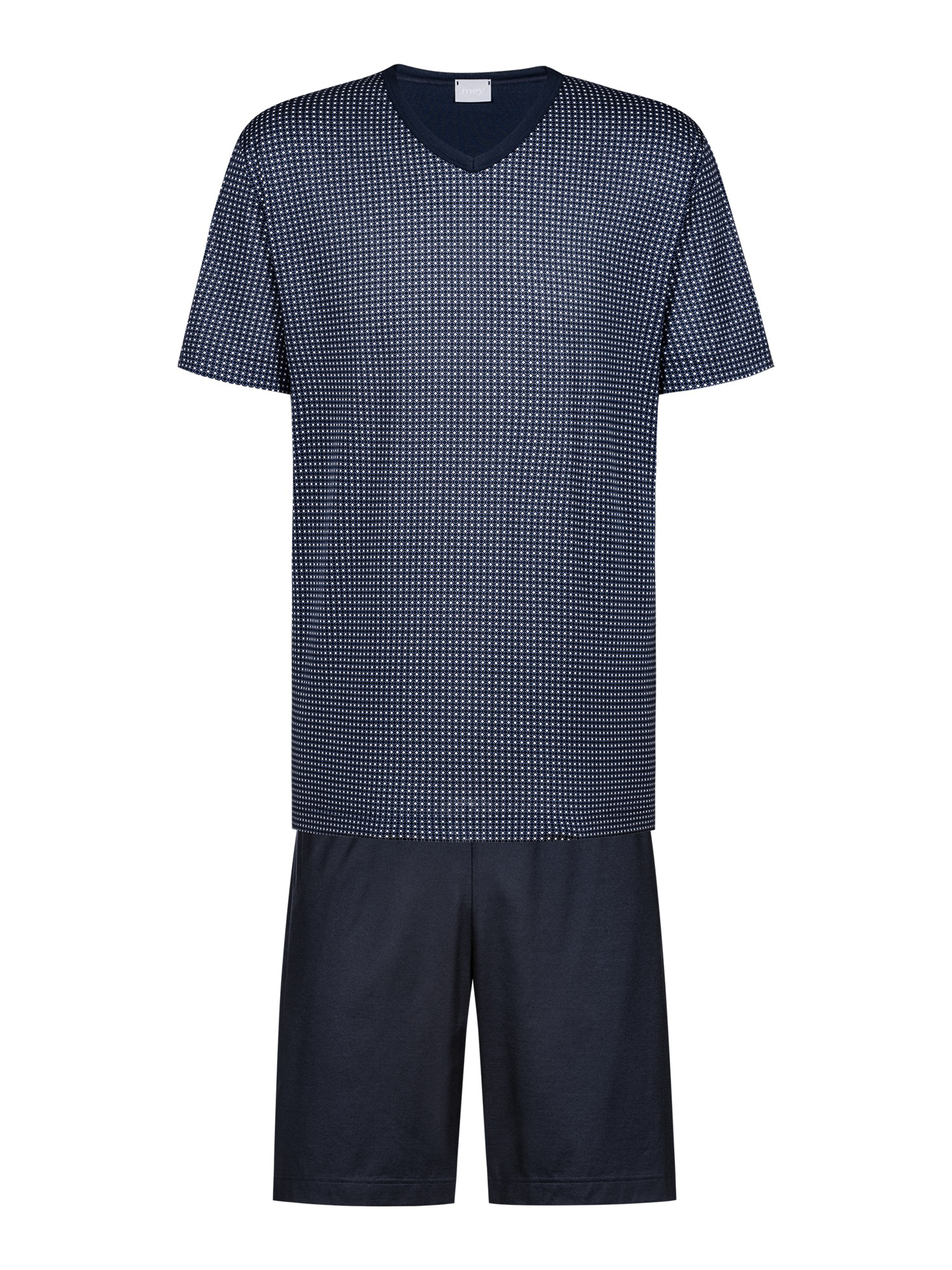 kurzer Herren Schlafanzug mit Oberteil im Minimal-Print und uni Hose aus reinem Baumwoll-Jersey