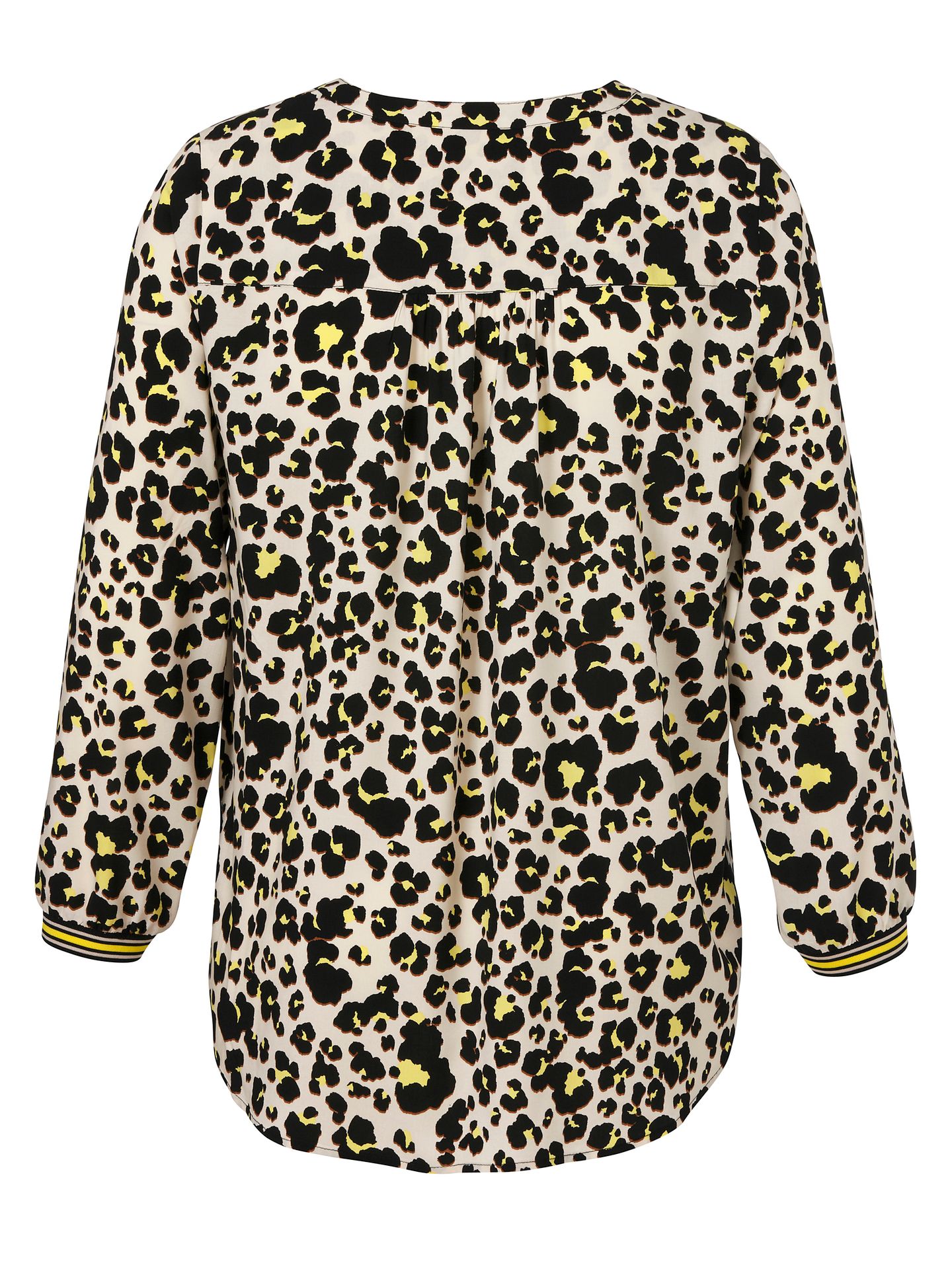 Tunika mit wildem Allover-Druck und neonfarbenem Applikationen am Ausschnitt aus reiner  Viskose