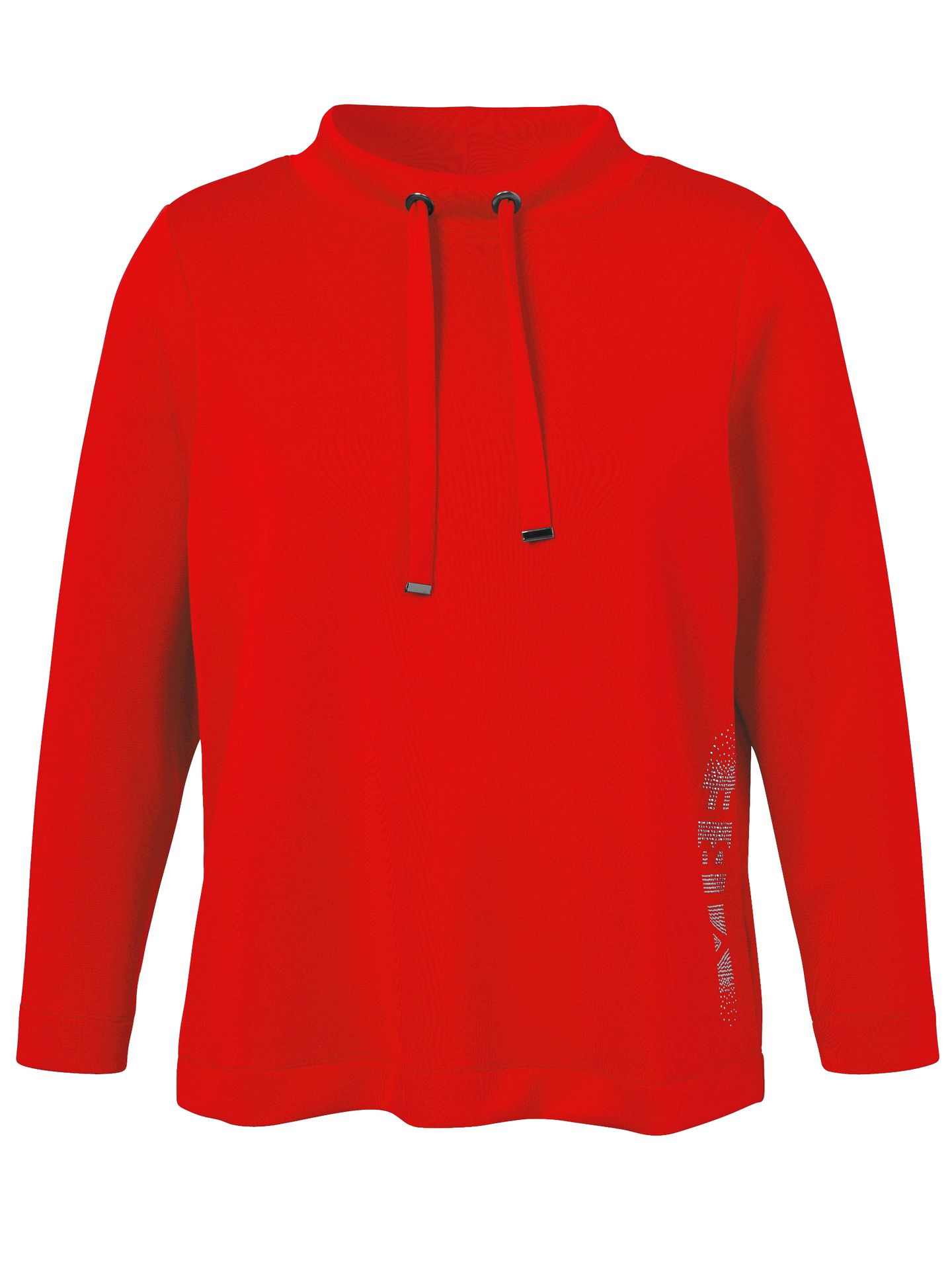 uni Sweatshirt mit Kordelzug und seitl. Straß-Applikation aus Viskose-Mix