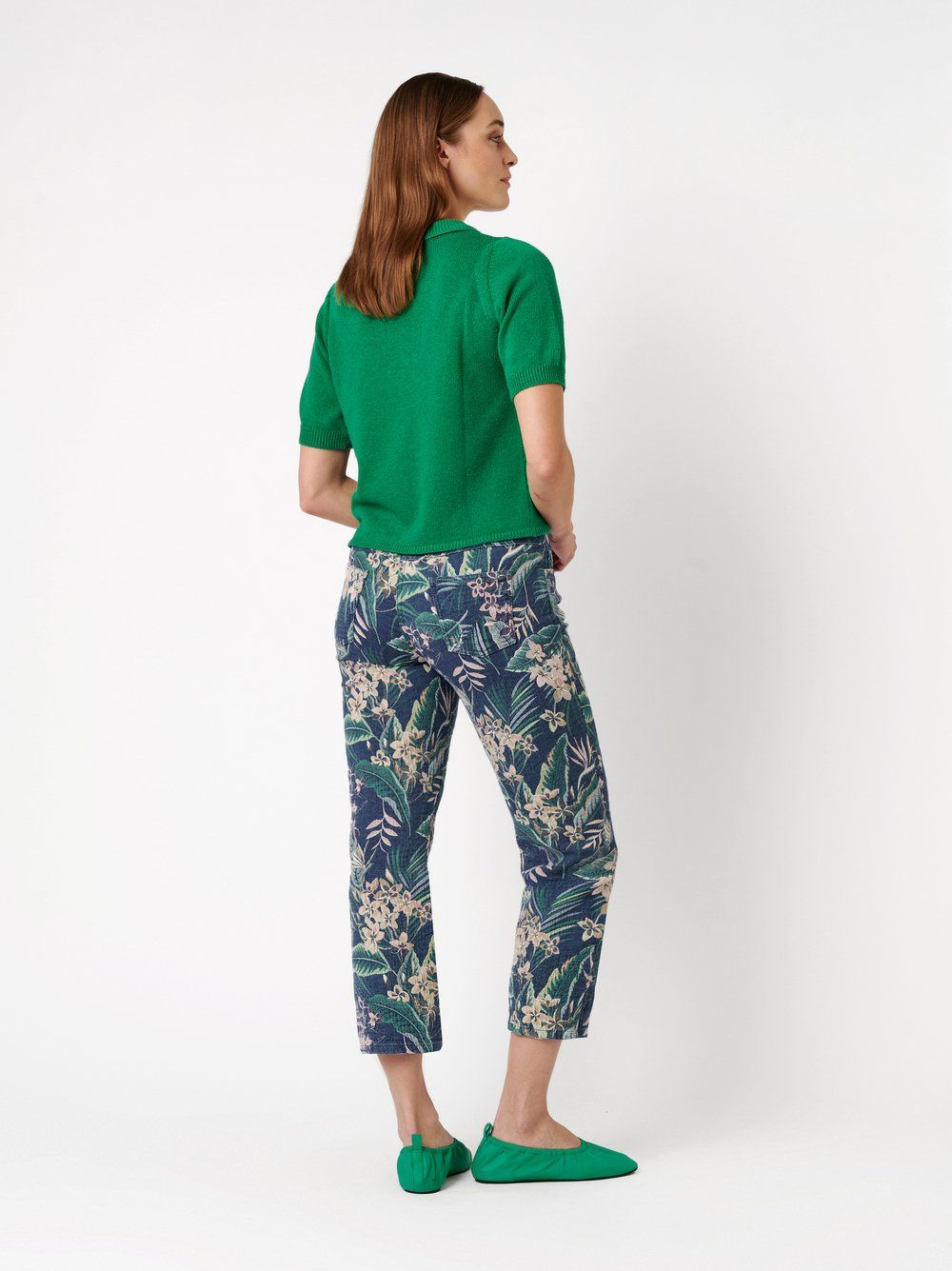 feminine Damen-Jeans "Ella Cropped" im Plus-Fit-Style mit Allover-Jacquard-Muster aus Baumwoll-Mix
