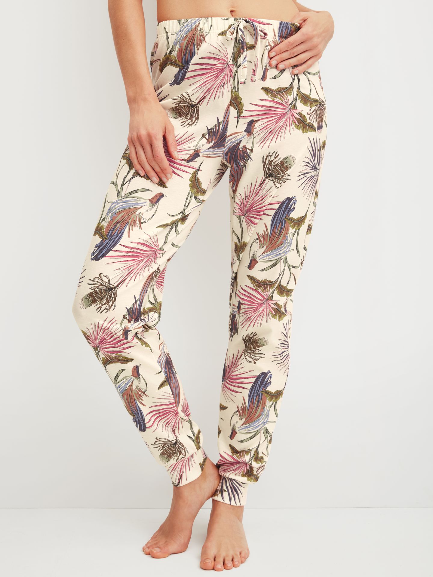 Damen-Sleepwear-Pants mit Allover-Blätter-Print aus reinem Baumwoll-Jersey