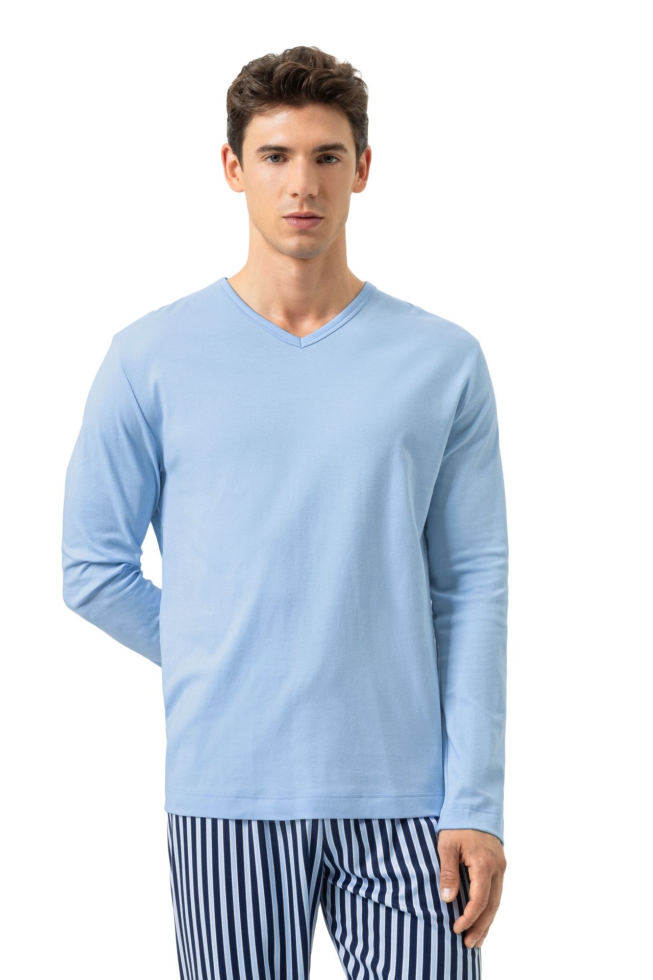 Herren Nightwear-Langarm-Shirt  aus reinem Baumwoll-Jersey