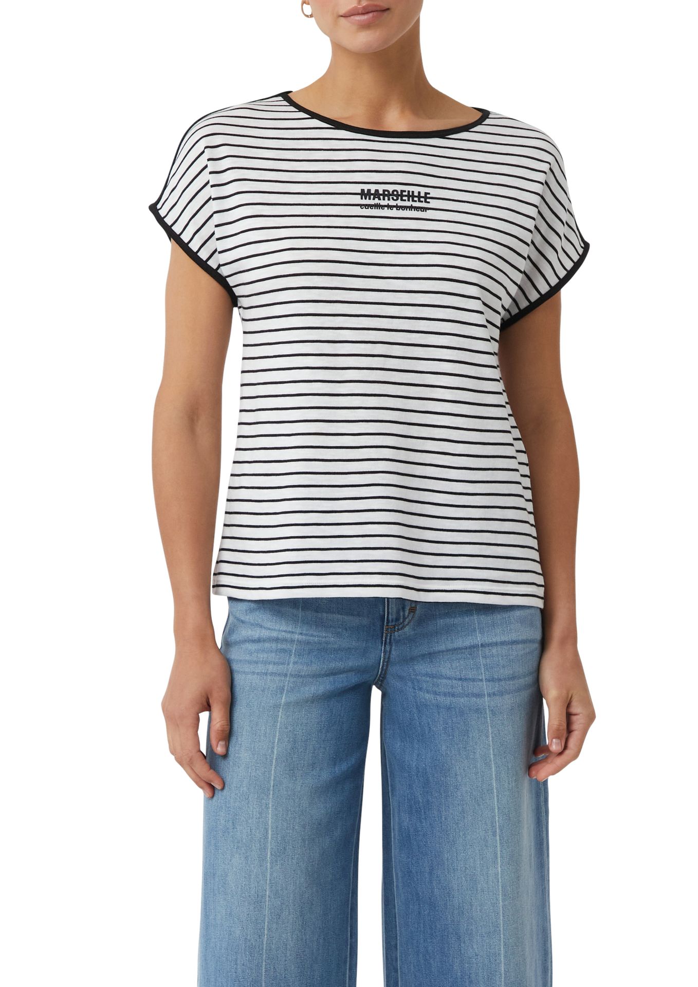 lässiges Ringel-T-Shirt aus Baumwoll-Mix mit platziertem Wording-Print