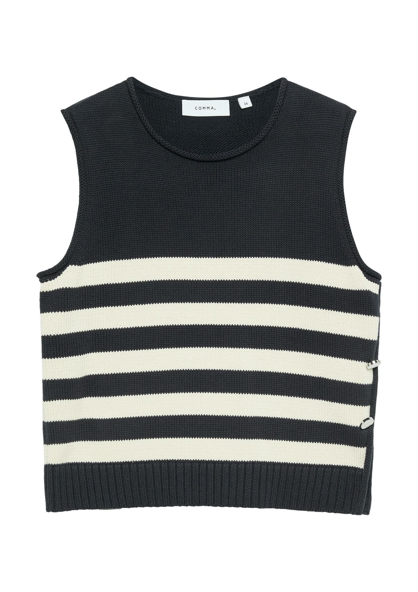 maritimer Strickpullunder mit seitl. Knopf-Applikation und Ringel aus reiner Baumwolle