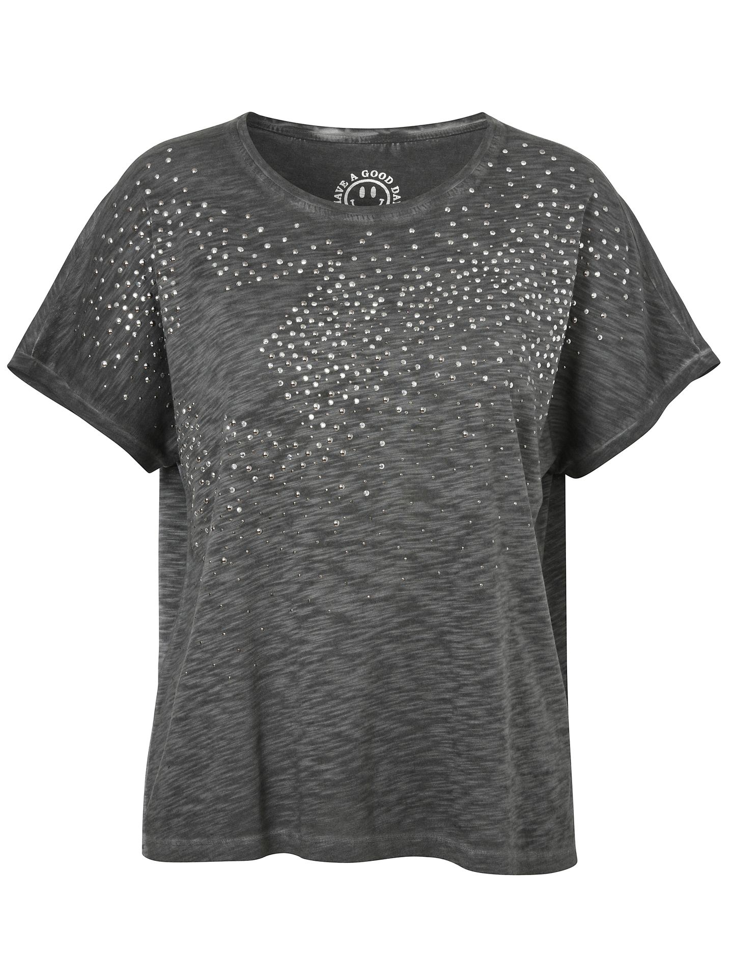 elegantes T-Shirt mit Strass-Applikationen aus Baumwoll-Viskose-Mix