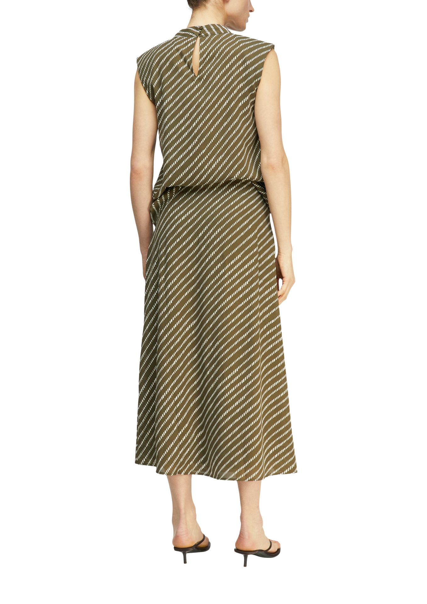 fließender Midi-Rock im Allover-Strich-Dessin aus Chiffon mit Volant-Kante