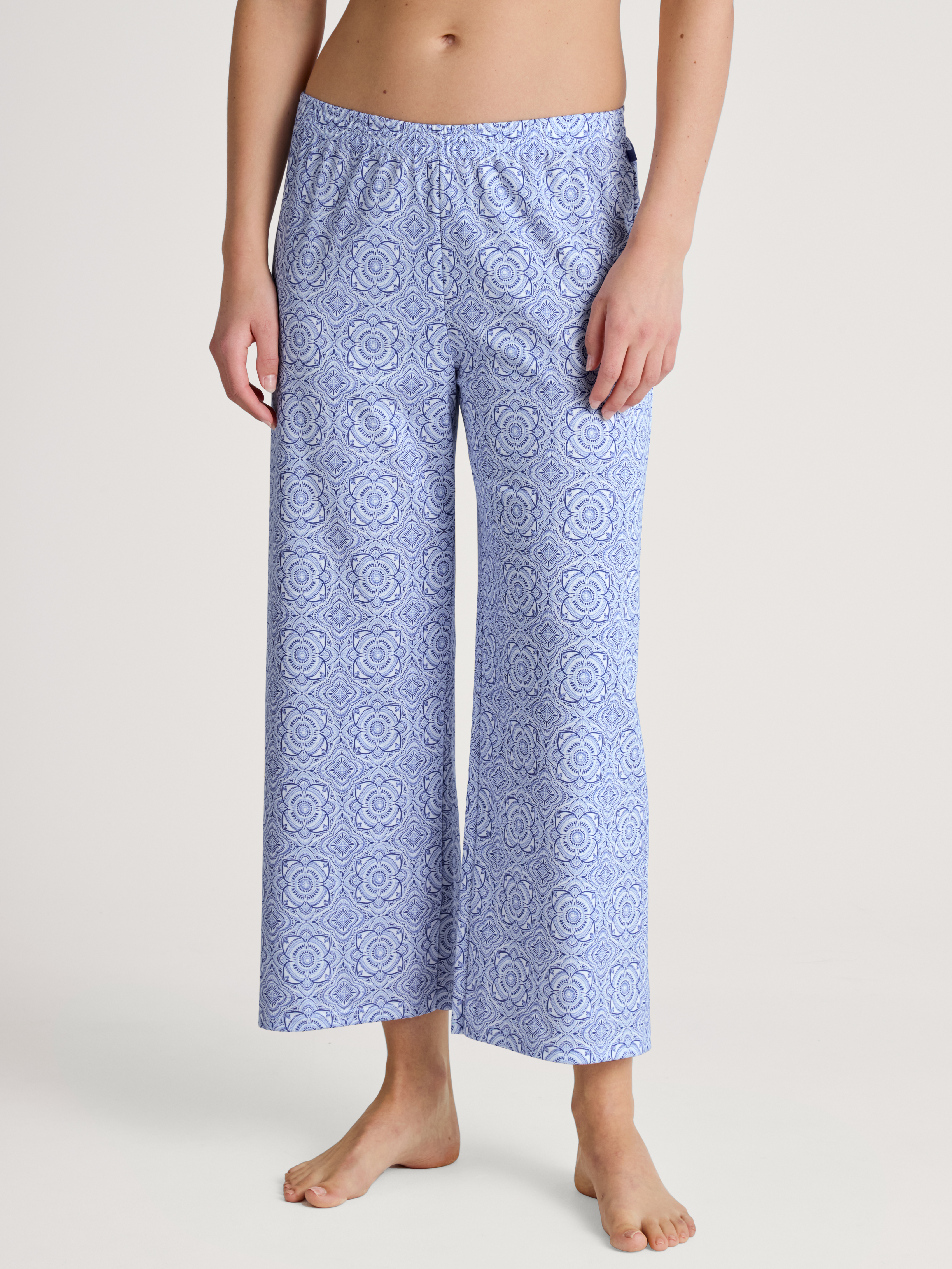 gemusterte Damen-Night-Hose aus reinem Baumwoll-Jersey