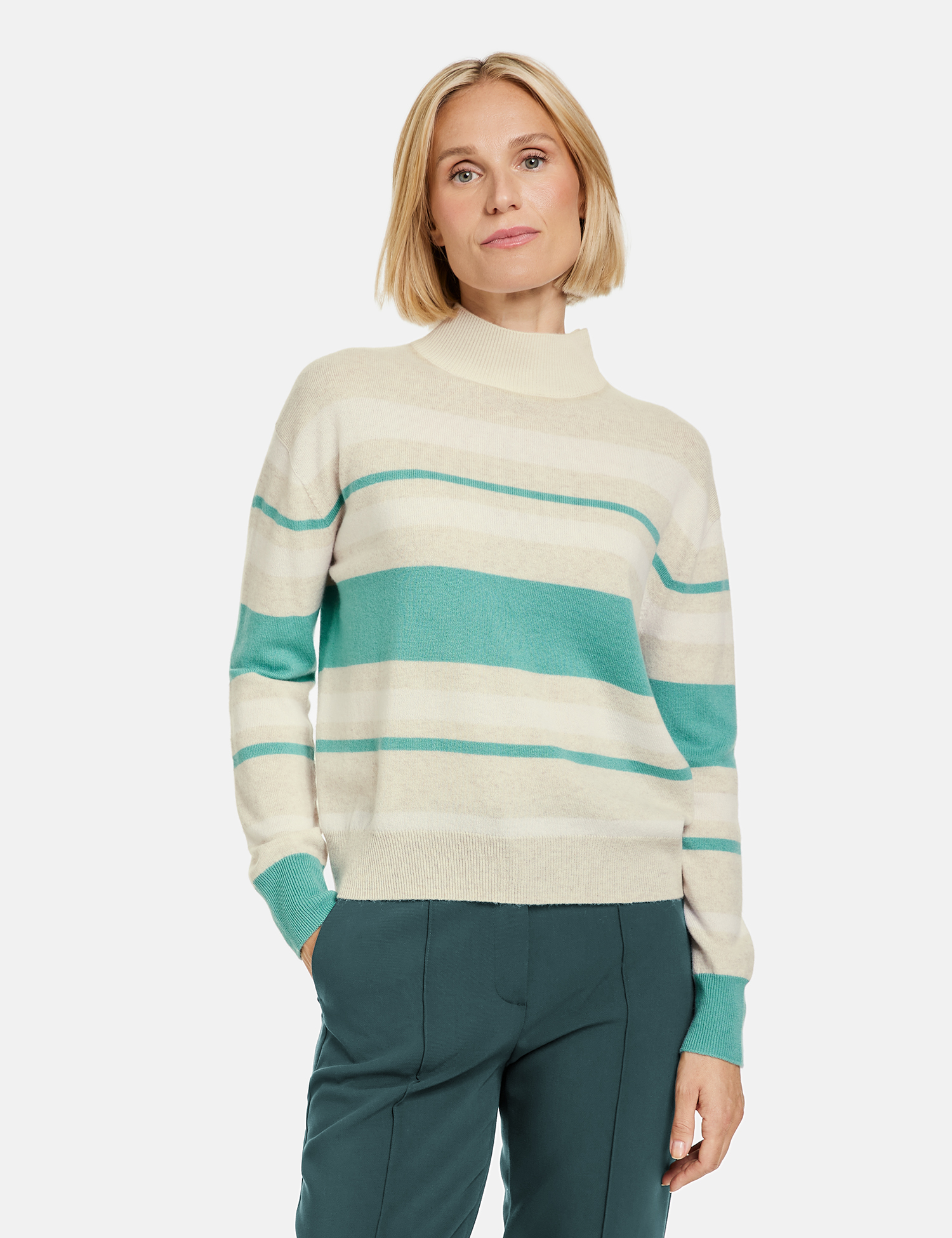 Woll-Pullover mit Blockringel und Cashmere-Anteil