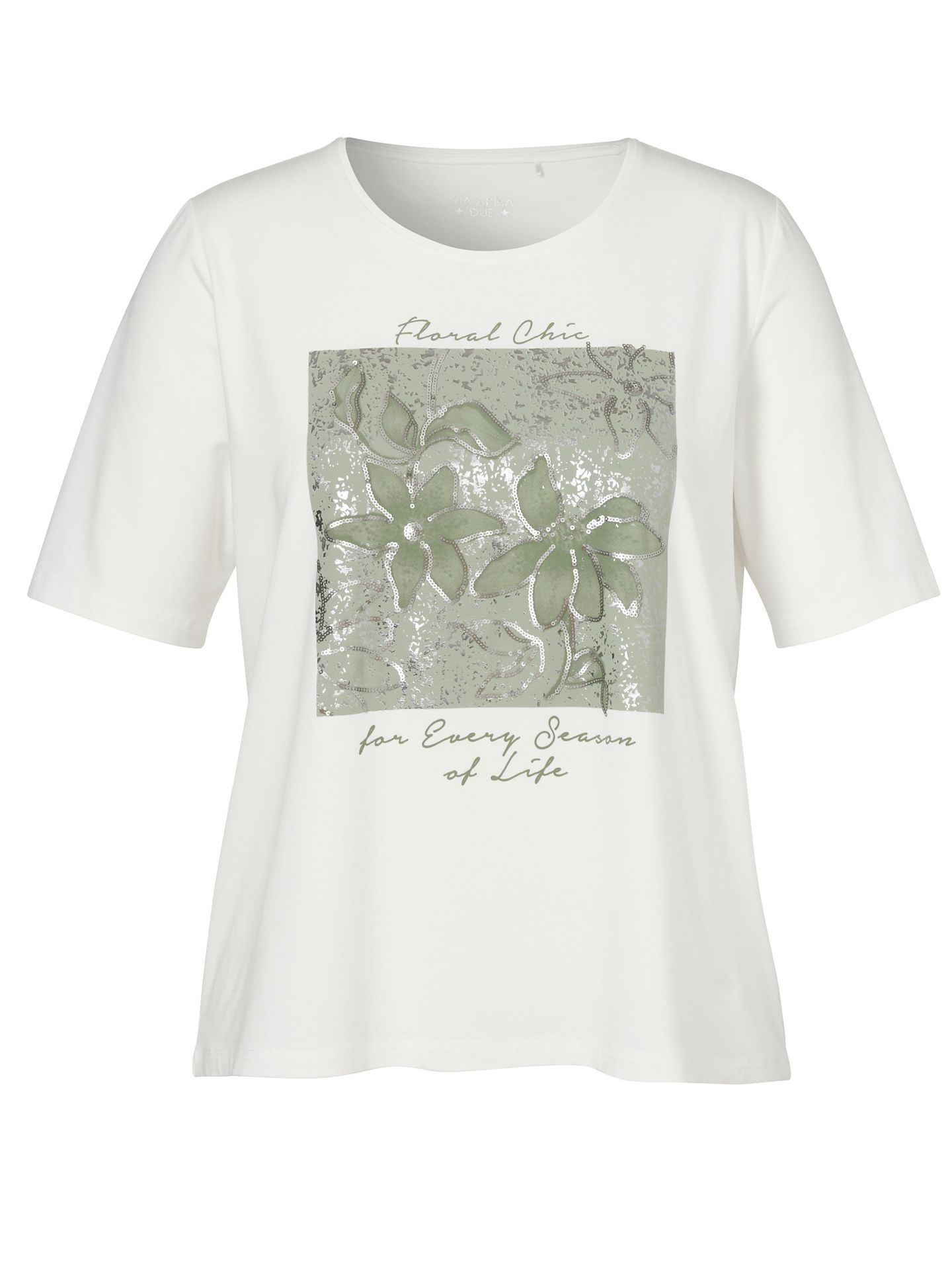 edles T-Shirt Rundhals mit Front-Motiv mit Glanzanteilen aus  Baumwoll-Modal