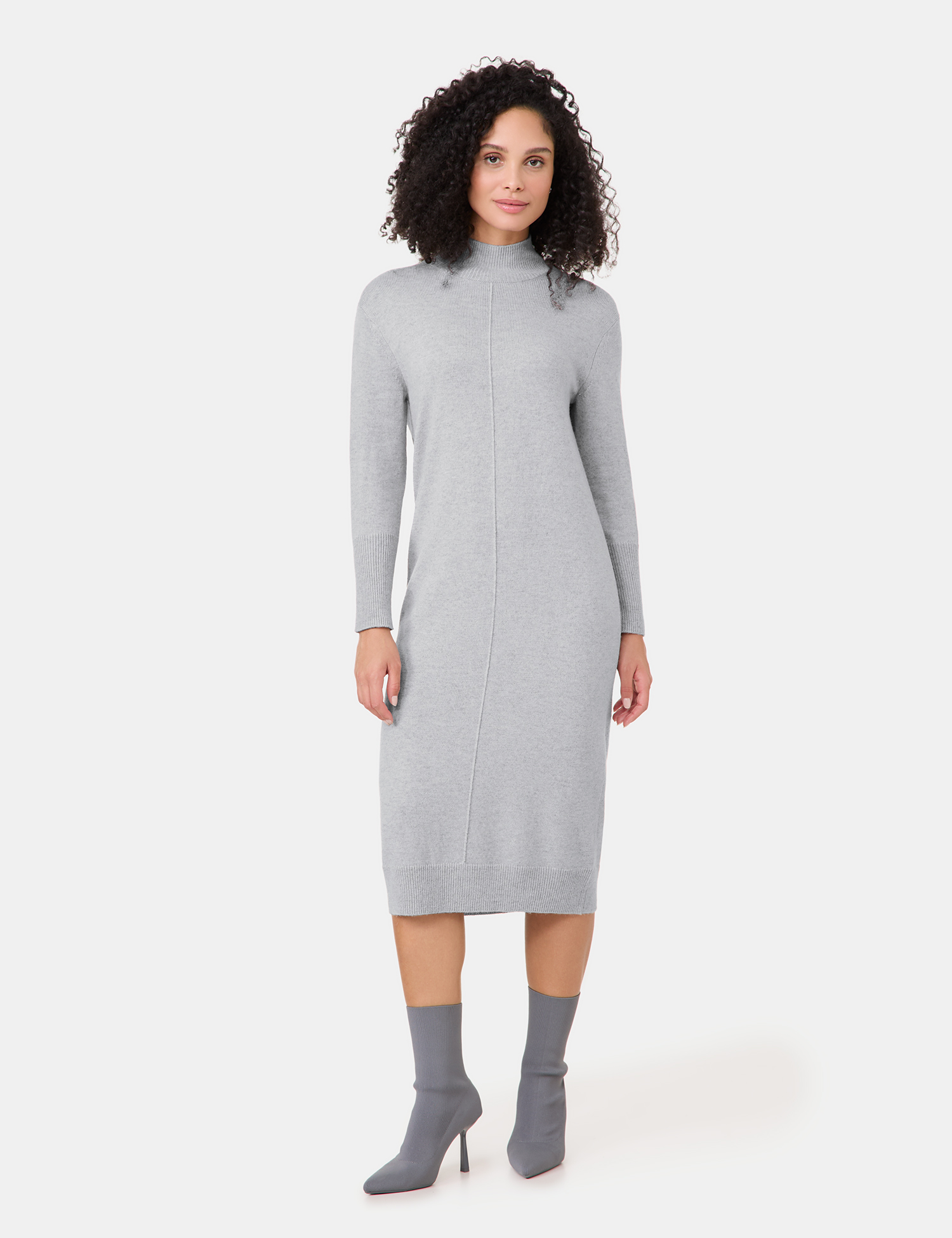 langes Strickkleid aus Feinstrick mit Wollanteil