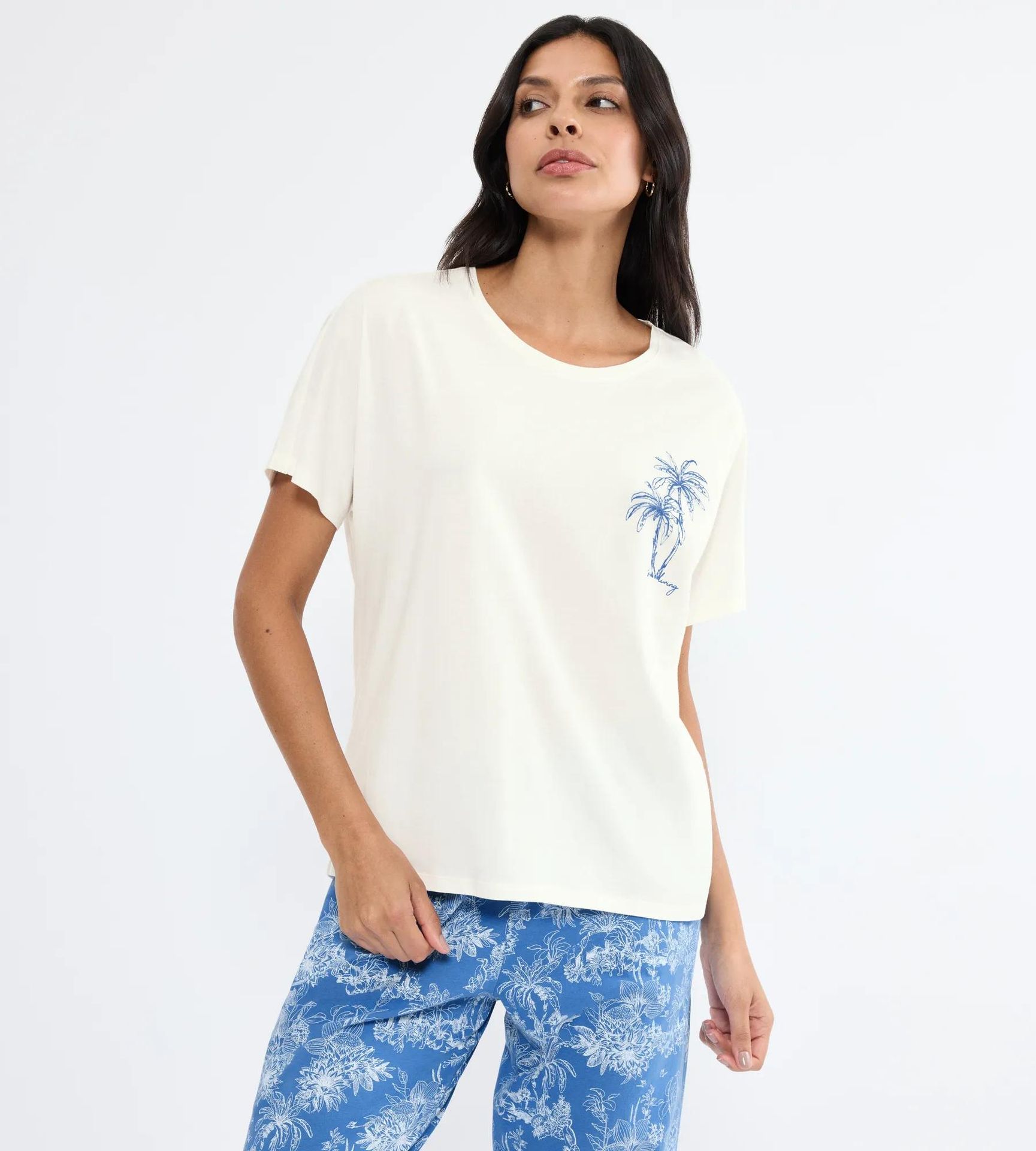 Sleepwear-T-Shirt "Mix & Match Top SSL 04 mit" mit kleinem Front-Print aus reinem Baumwoll-Jersey