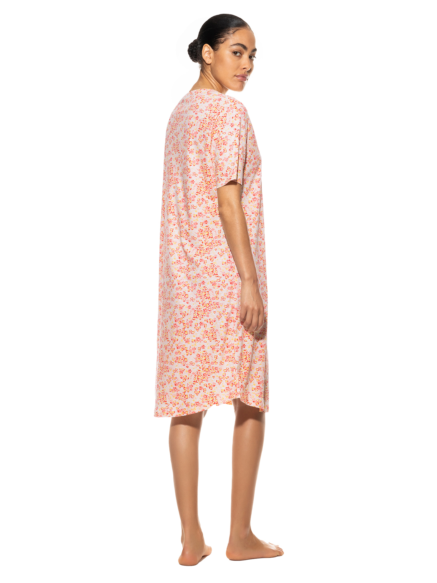 1/2 Arm-Nachthemd mit Mille-Fleur-Muster aus reinem Baumwoll-Jersey