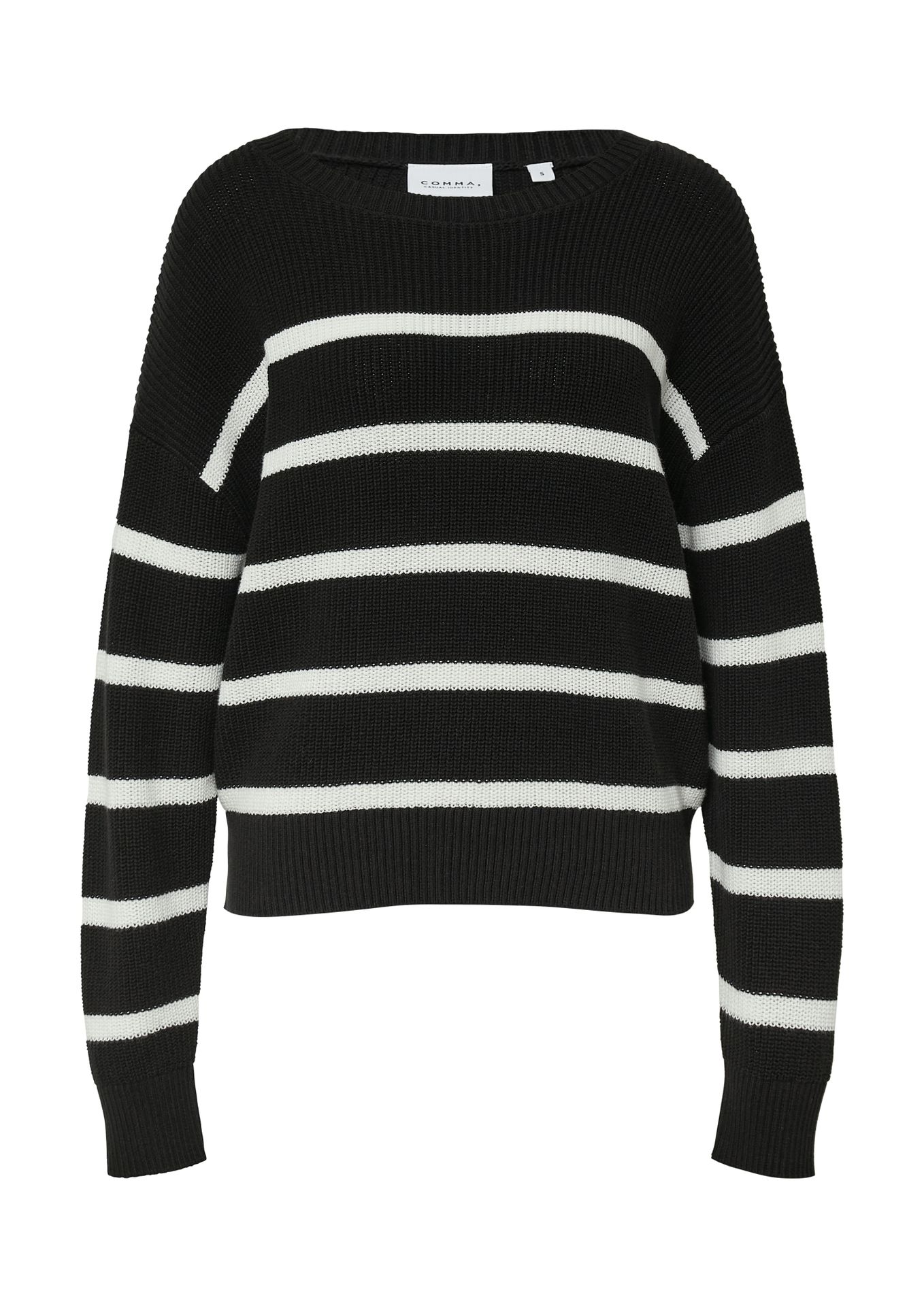 kurzer Strickpullover in Ringeloptik aus reiner Baumwolle