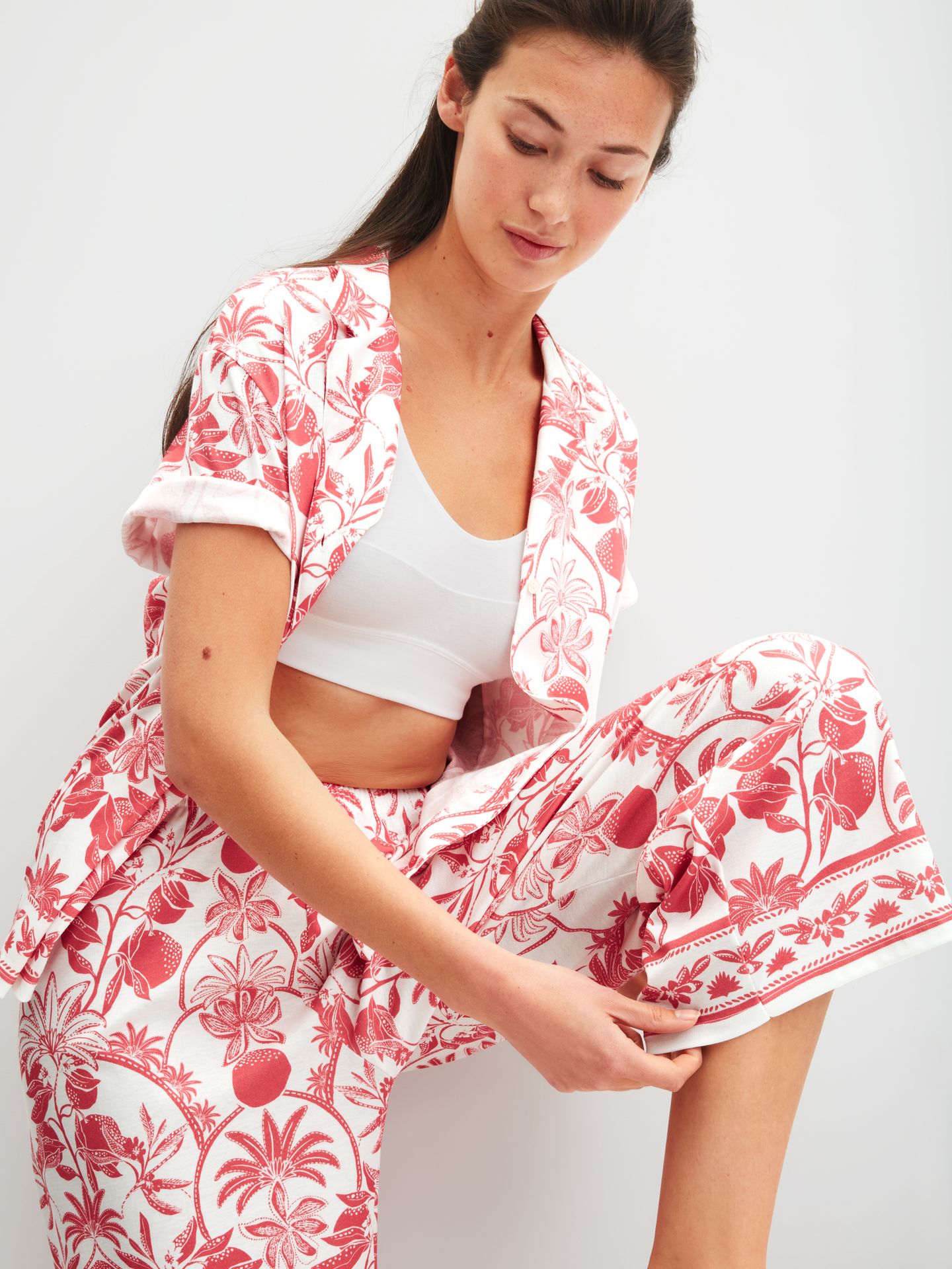Sleepwear-7/8 Pants mit Allover-Dessin aus Baumwoll-Interlock-Jersey