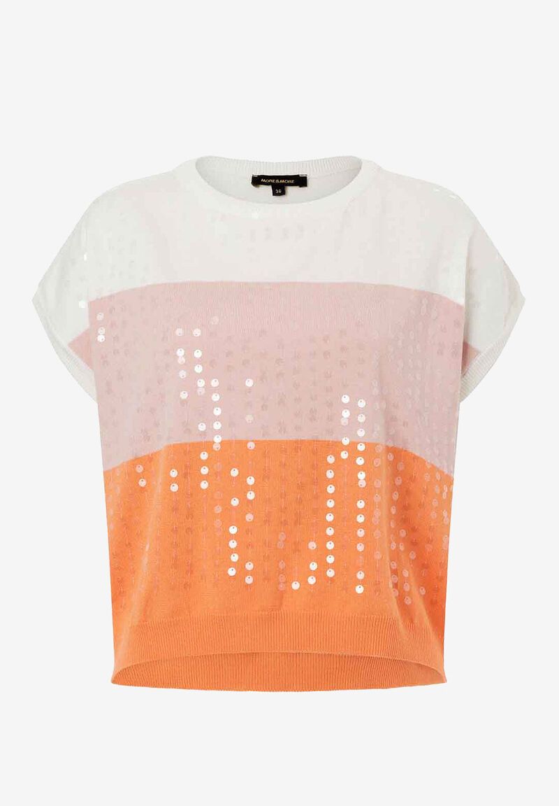 Kurzarm-Pullover mit Blockstreifen und Pailletten  aus Viskose