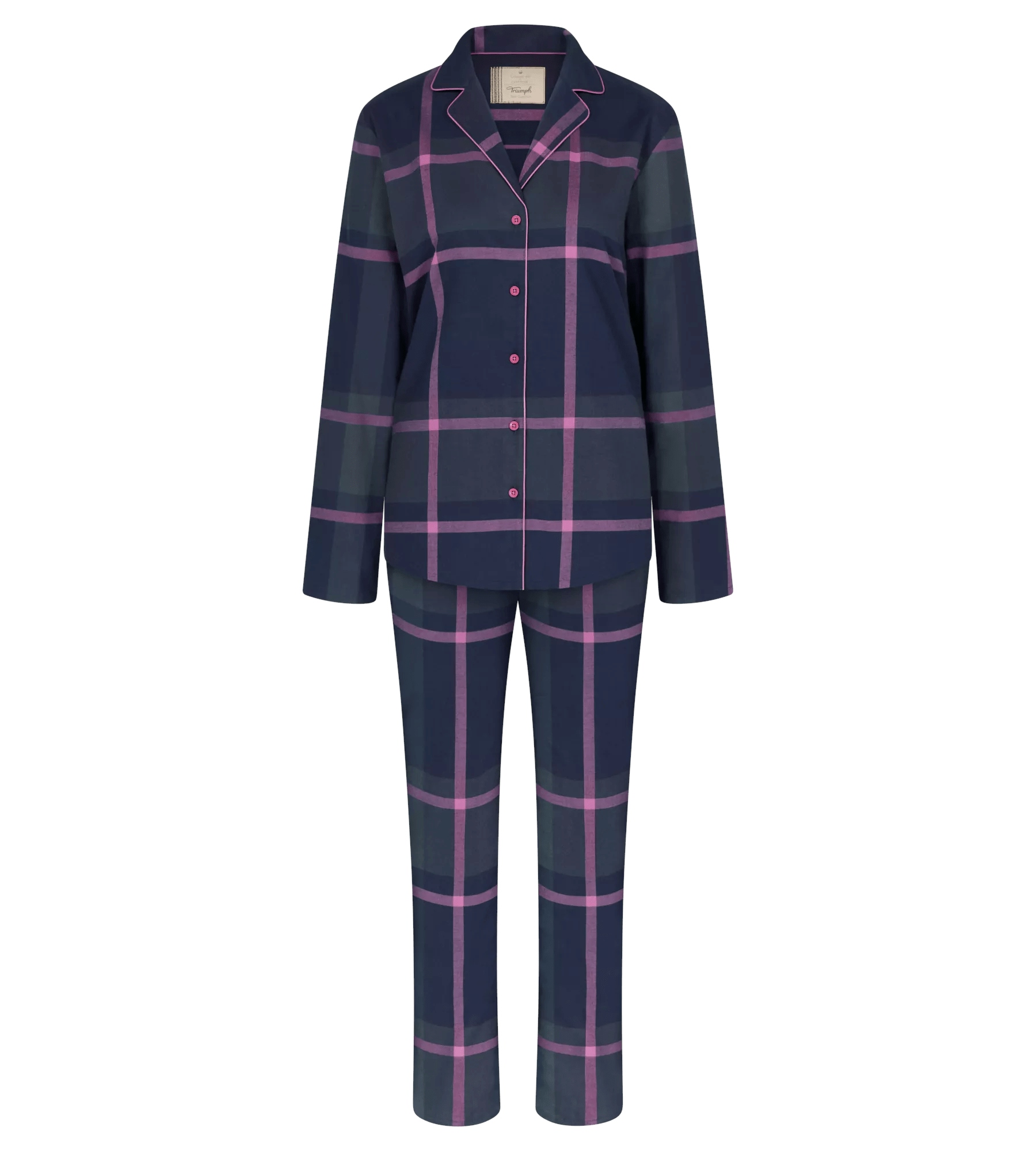 karierter Damen-Pyjama im Boyfriend-Style aus reinem BAumwoll-Flanell