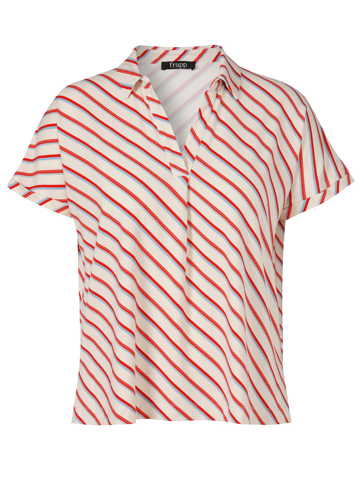 Shirt-Bluse mit offenem Kragen und überschnittenem Arm mit Streifen-Druck aus Viskose