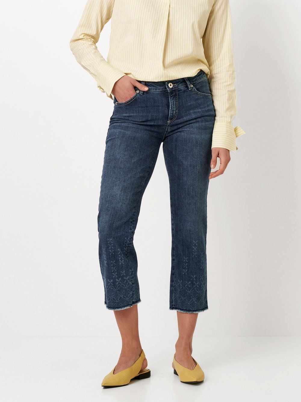 Damenjeans in Plus-Fit-Size "Ella Cropped" mit dezentem Muster am Bein