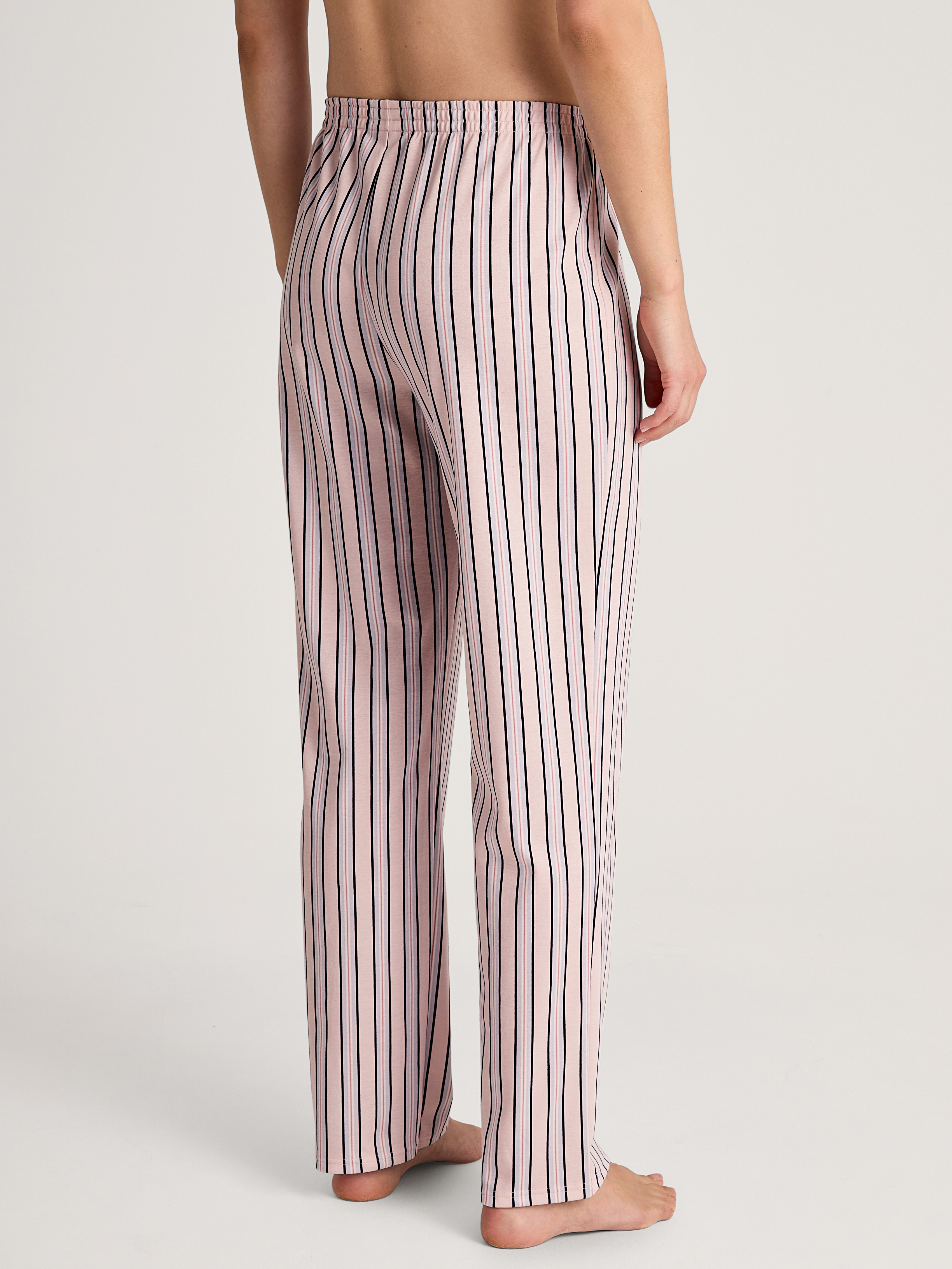 lange gestreifte Damen-Night-Hose aus reinem Bumwoll-Jersey