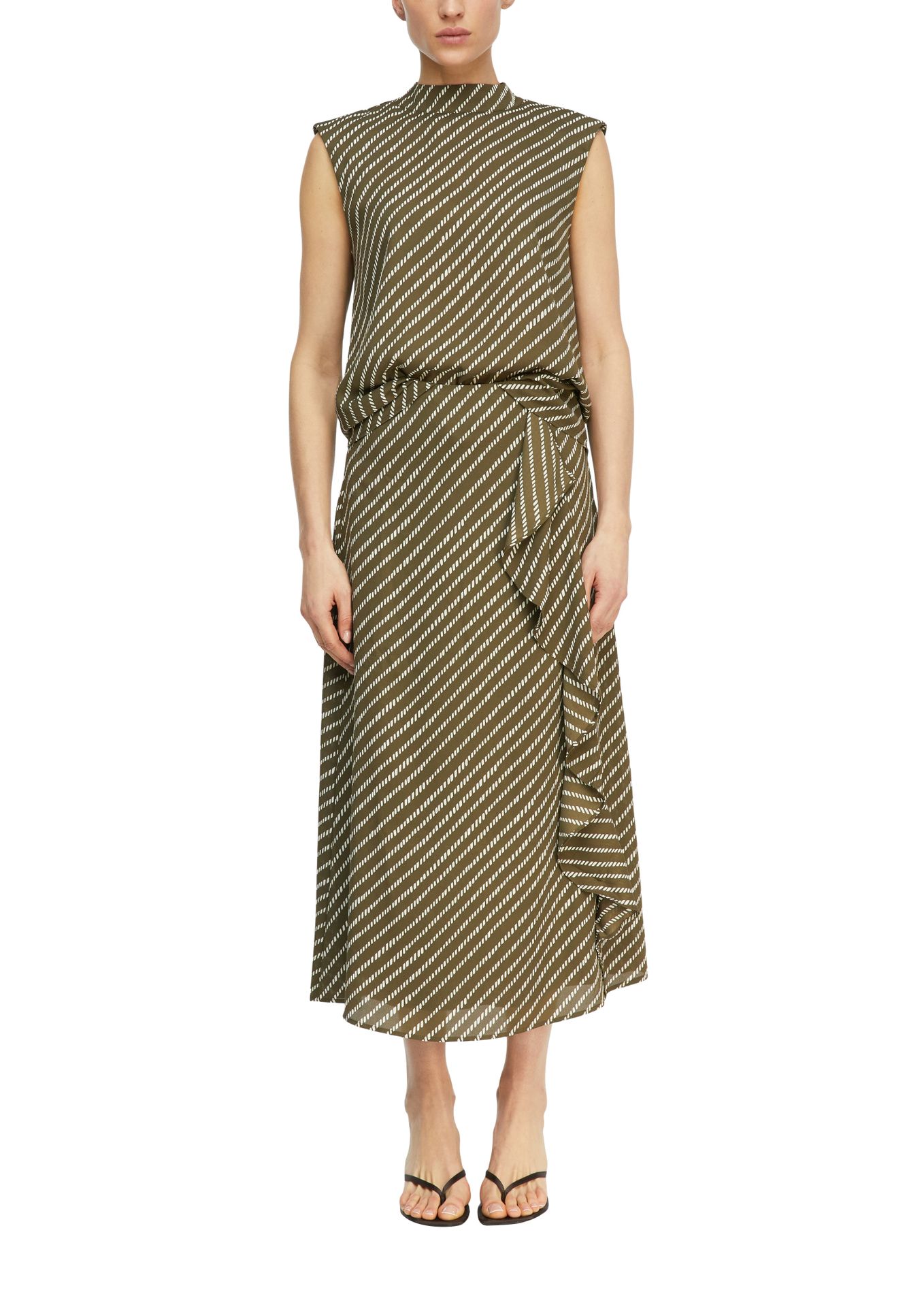 fließender Midi-Rock im Allover-Strich-Dessin aus Chiffon mit Volant-Kante