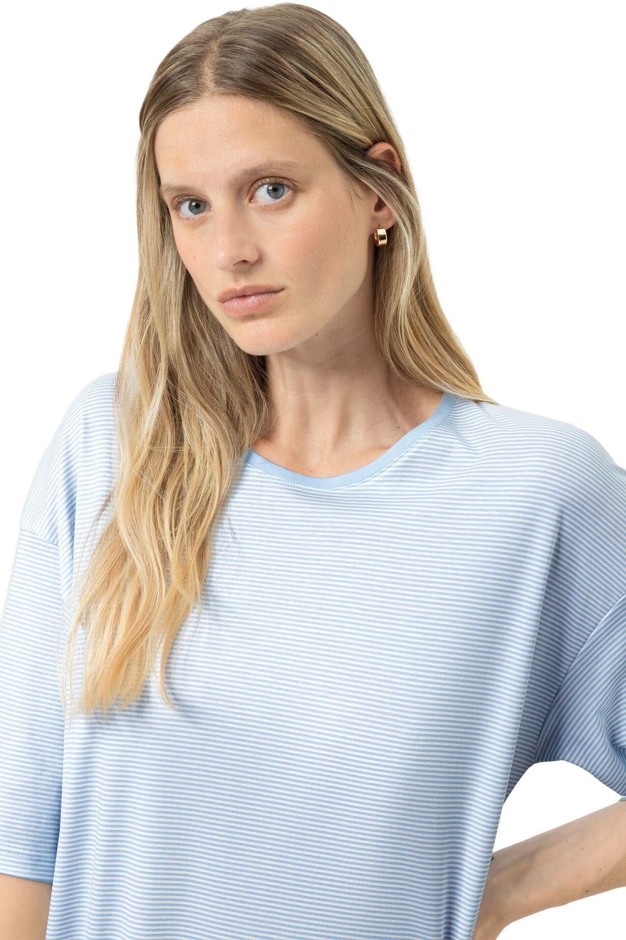 Modernes Sleep-Bigshirt mit überschnittenem Ärmel und Ringelmuster aus reinemBaumwoll-Jersey