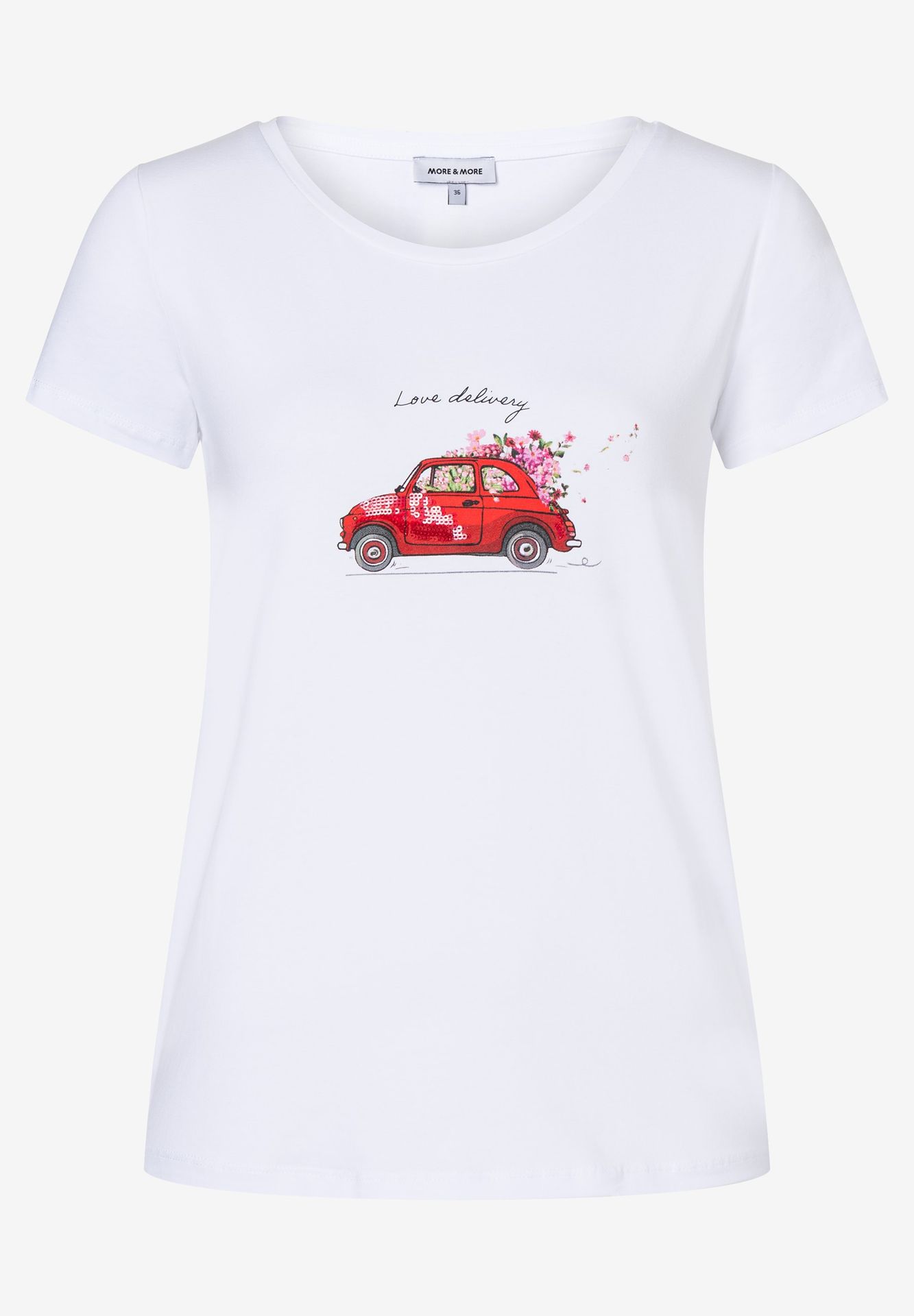 weisses T-Shirt mit Frontprint mit Pailletten aus Baumwoll-Jersey