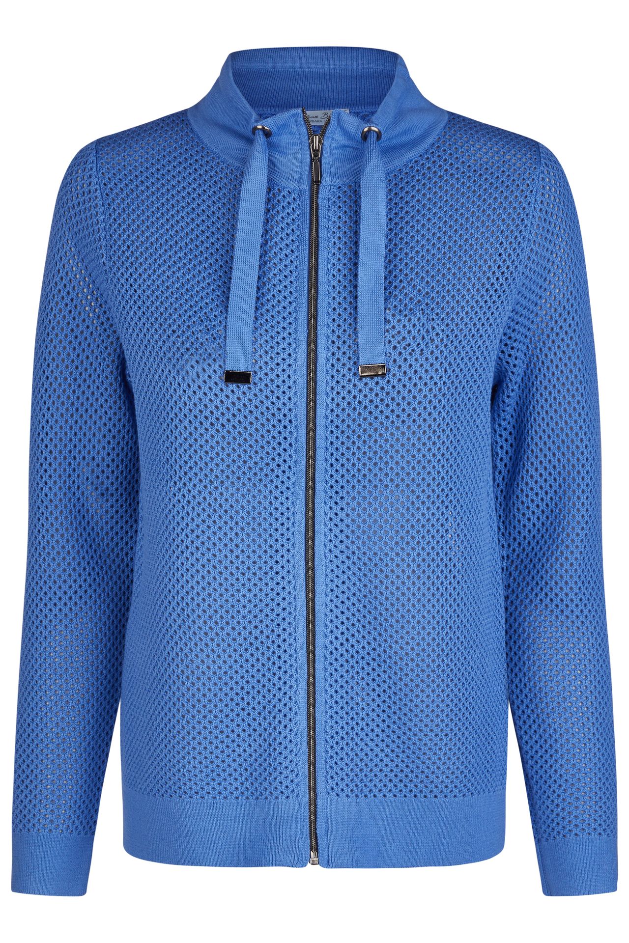 sportliche Strickjacke mit RV und Bindeband am Stehkragen aus BW-Mix