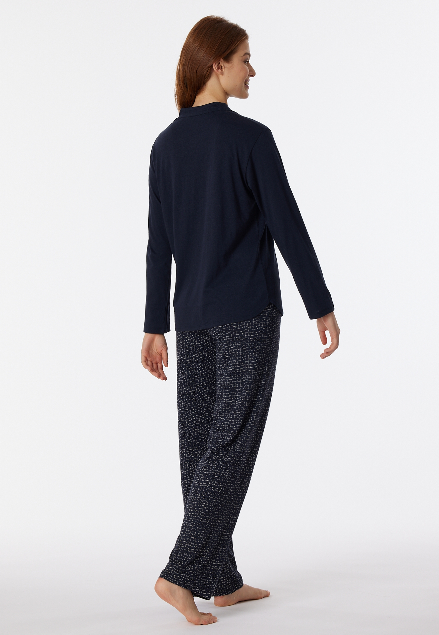 langer Damen-Schlafanzug mit gemusterter Hose aus Organic-Cotton-Mix