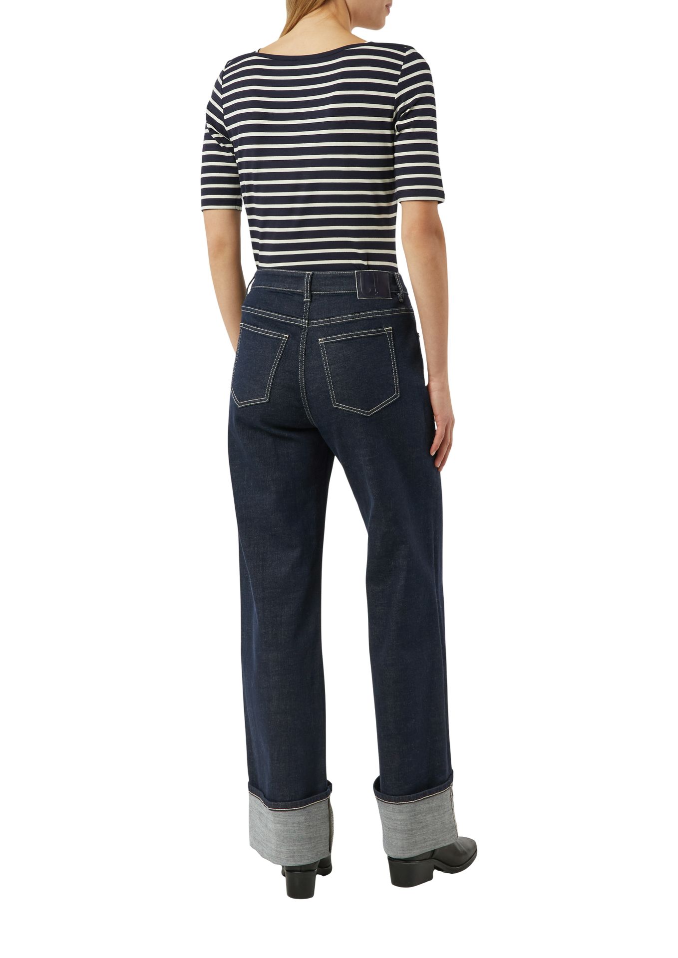 Ringel-T-Shirt mit U-Boot-Kragen aus Viskose-Elasthan