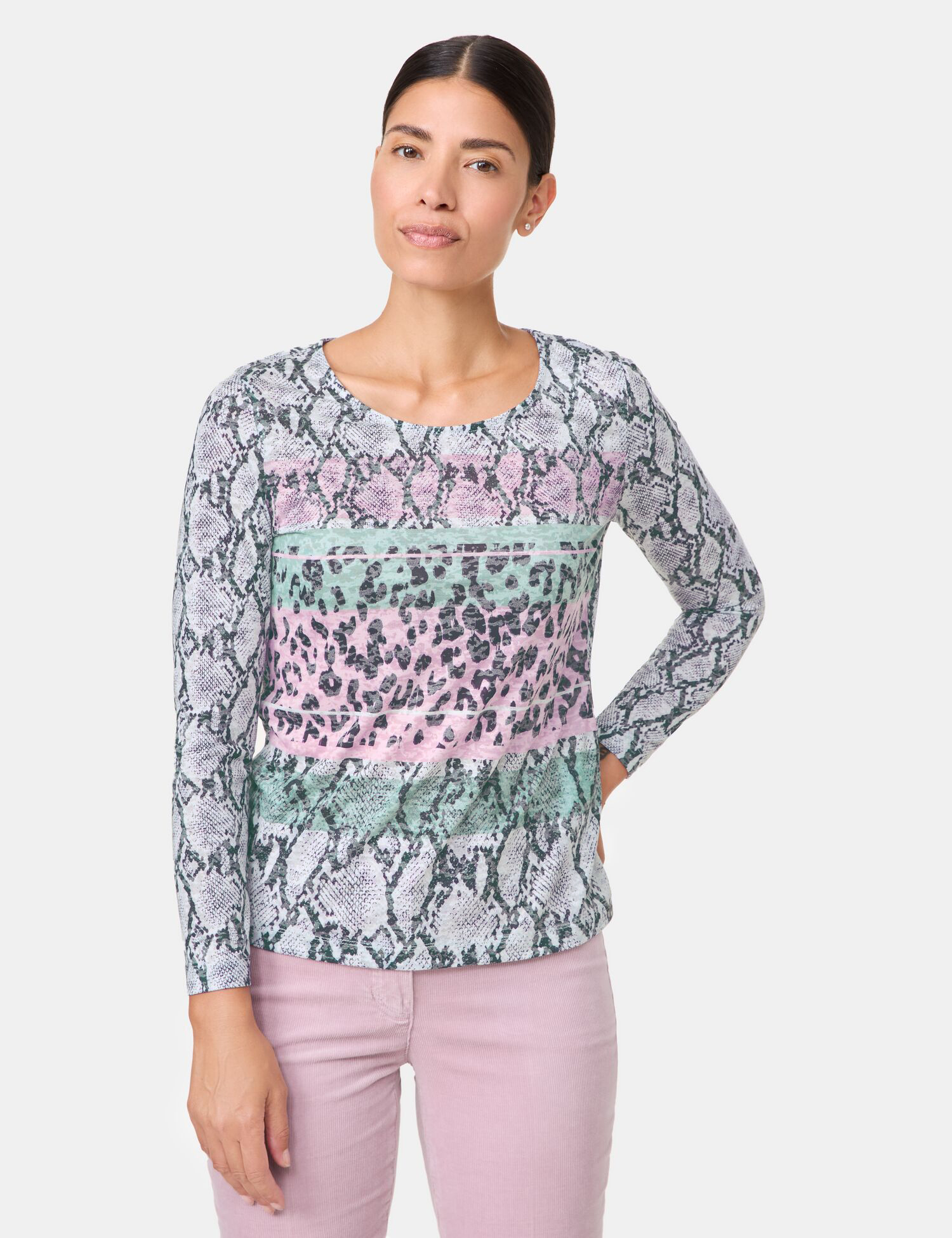 gemustertes Lanagrmshirt in Ausbrenner-Qualität
