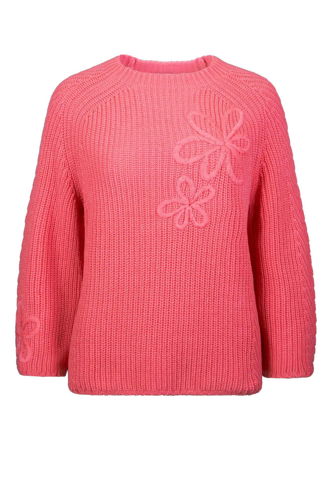 Grobstrick-Sommer-Pullover "REMIS" aus Baumwoll-Mix mit Blumen-Stick-Motiv