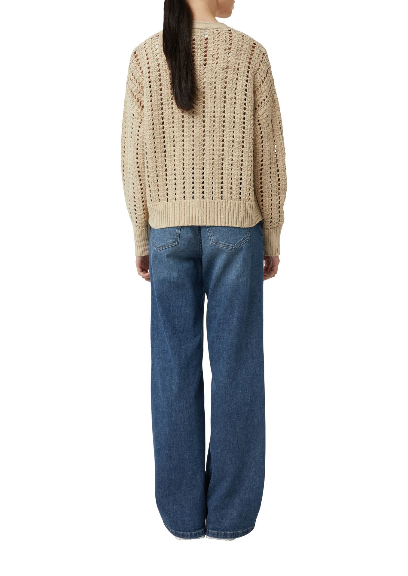 KurzerStrick- Cardigan mit Ajourmuster aus Baumwoll-Mix