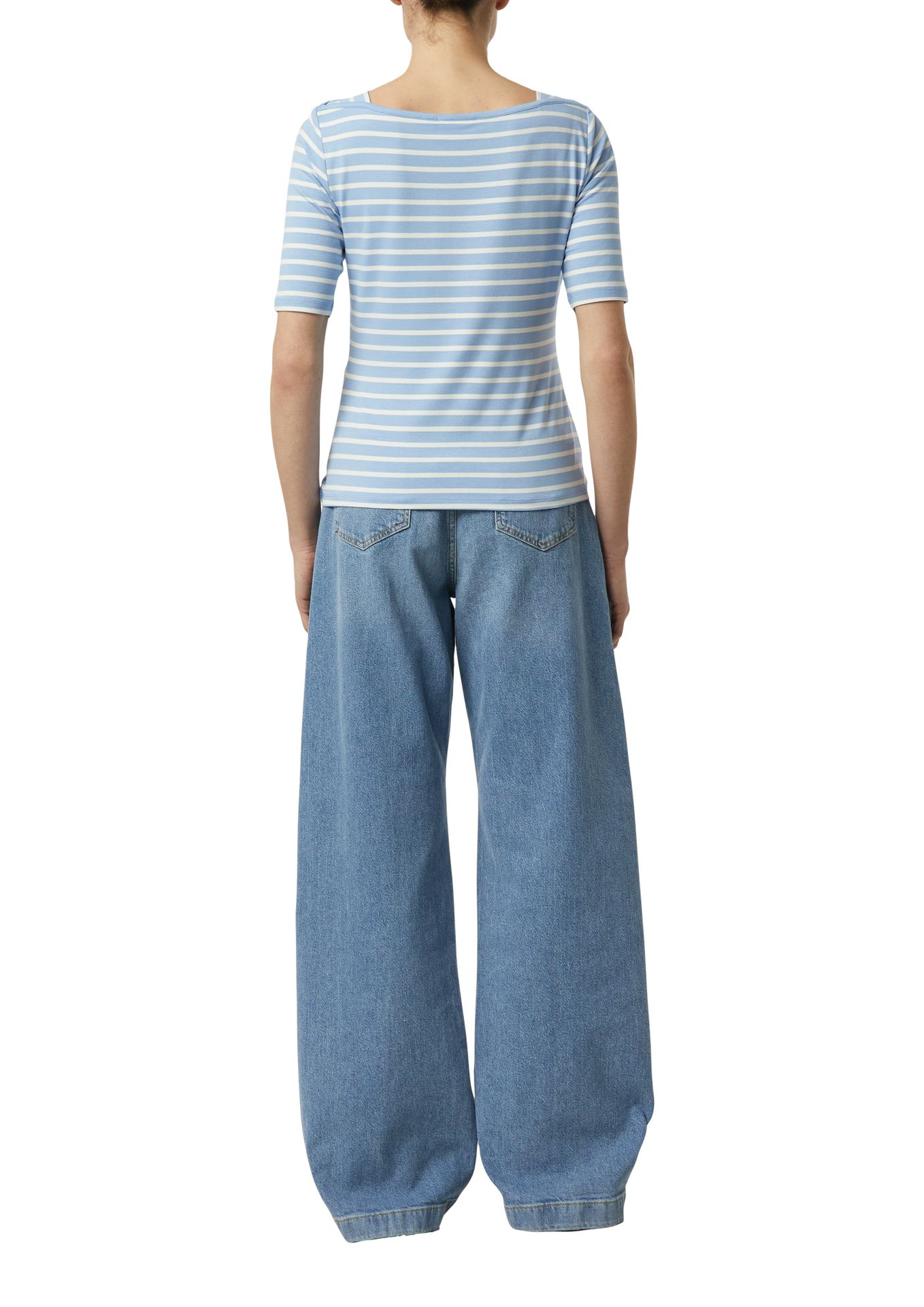 feminines Streifen-T-Shirt mit U-Boot-Ausschnitt aus Viskose-Elasthan