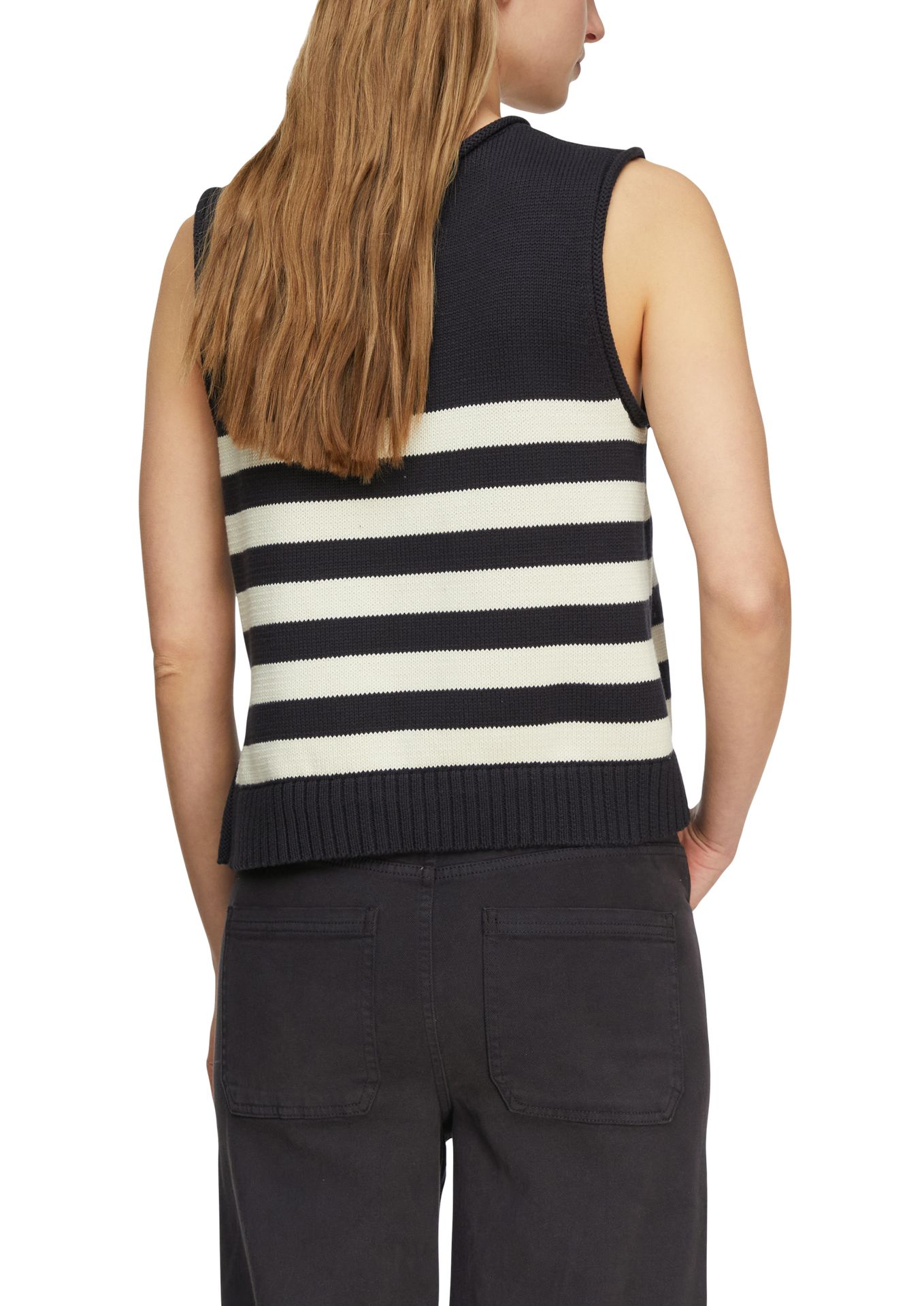 maritimer Strickpullunder mit seitl. Knopf-Applikation und Ringel aus reiner Baumwolle